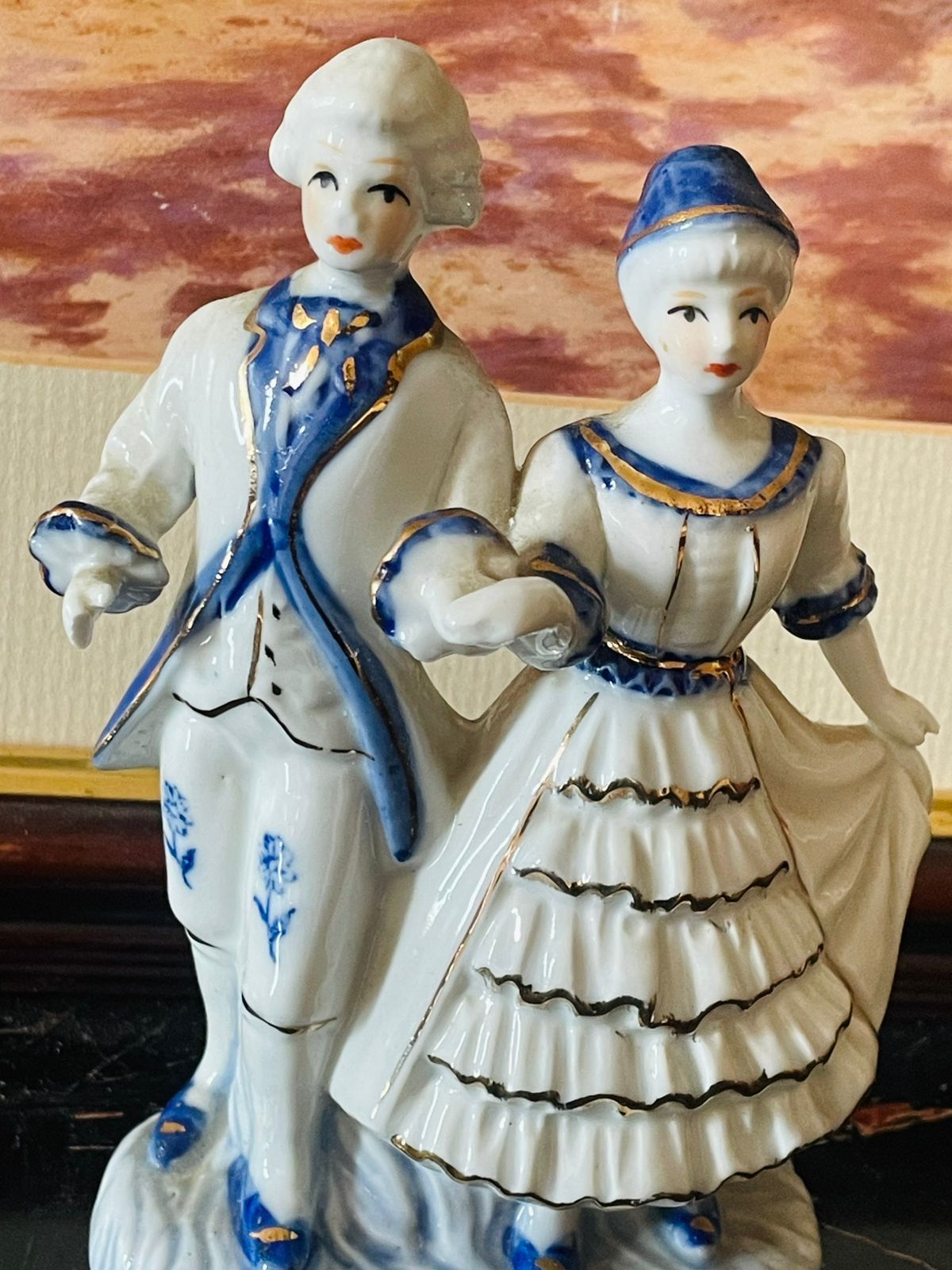Vintage Blue & White Regency Style Porcelain Figurines – Man & Lady Couple (England) Blue Pottery Home Decor