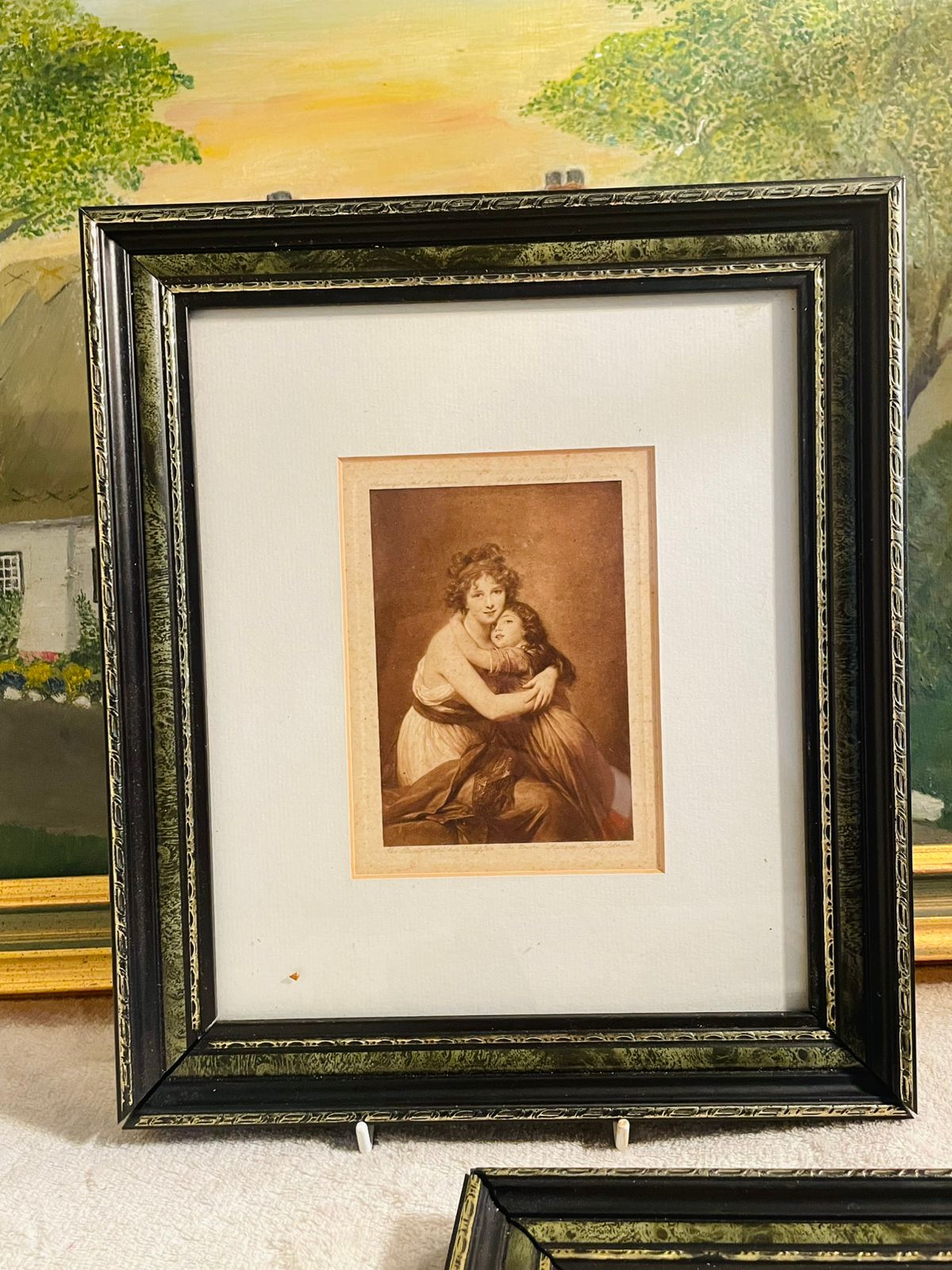 Set of 2 Vintage “Last Rose Of Summer Lady” Framed Prints & 1 Antique Self-Portrait Print by Elizabeth Louise Vigée