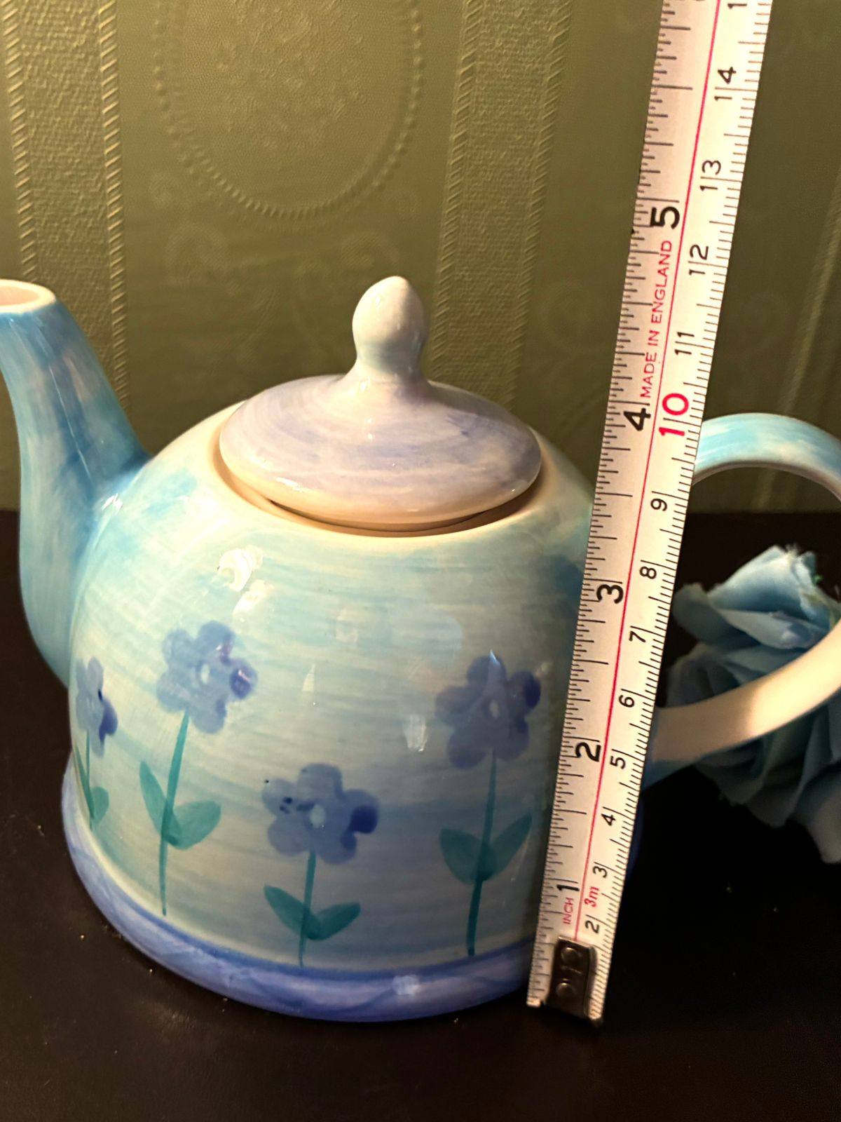Vintage Blue Floral Teapot Ceramic Cottage Tea Pot