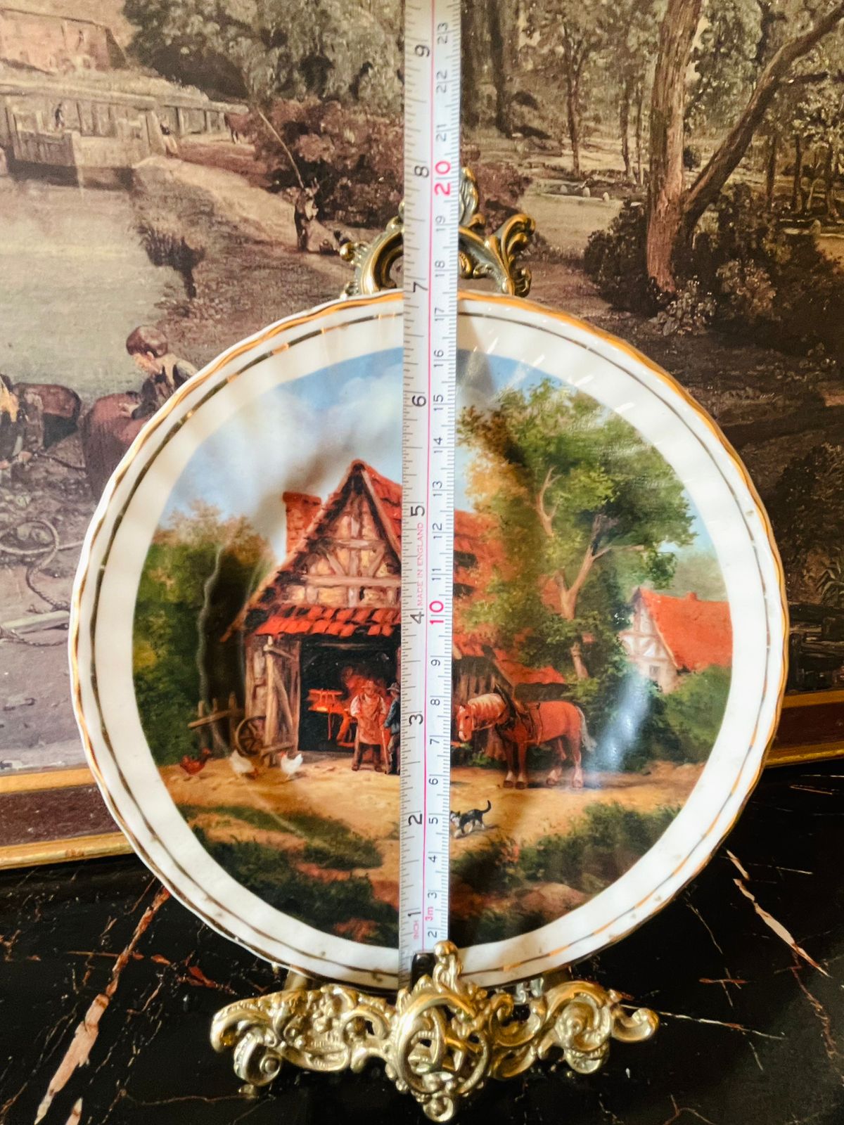 Vintage Grindley Staffordshire “Village Stable Scene” Plate – English Countryside Horse & Cottage Art