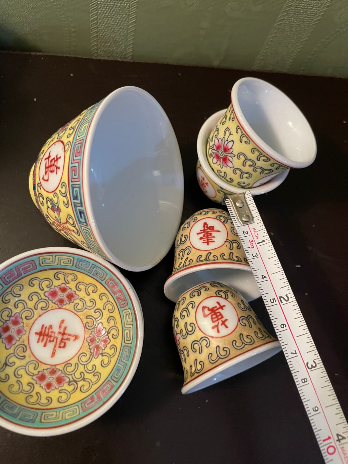 Vintage Chinese Porcelain Soju Cup Set with Saucer