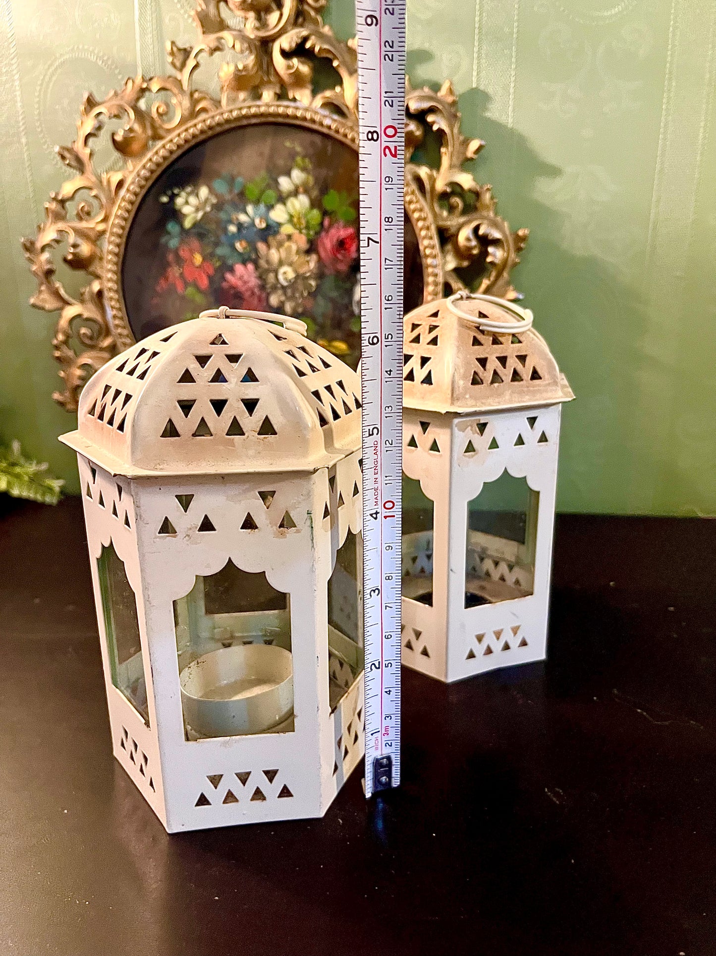 Pair of White Metal Moroccan Lantern Tealight Holders