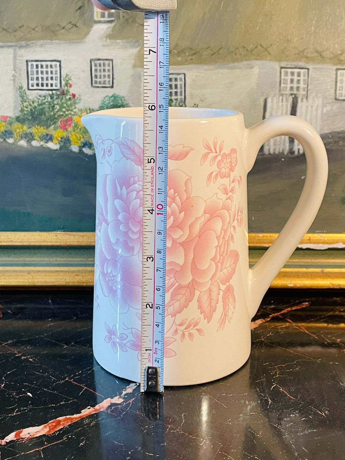 Vintage Pink Floral Ceramic Jug – Made in England – 7 Inches Tall