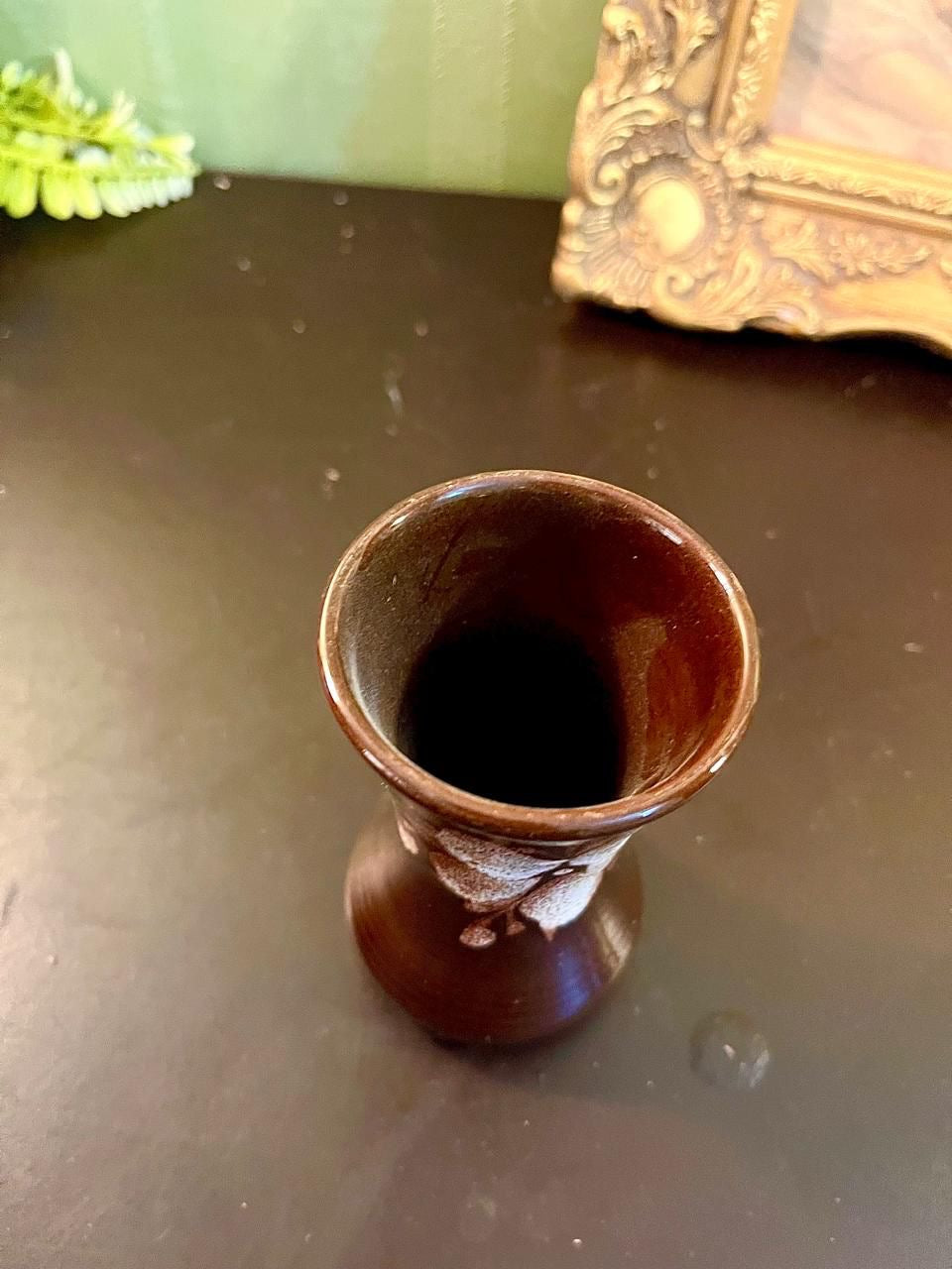 Vintage Brown Floral Ceramic Mini Vase 5 Inch