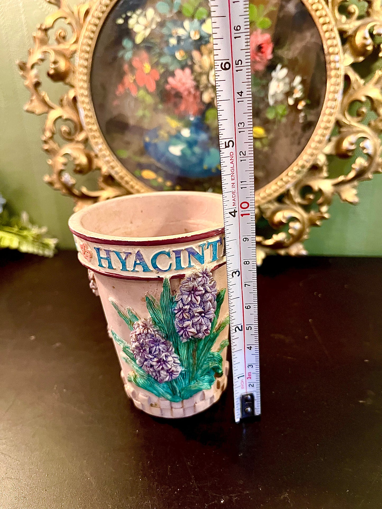 Vintage Embossed Hyacinth Ceramic Vase Planter Cache Pot 4 Inch Floral Relief