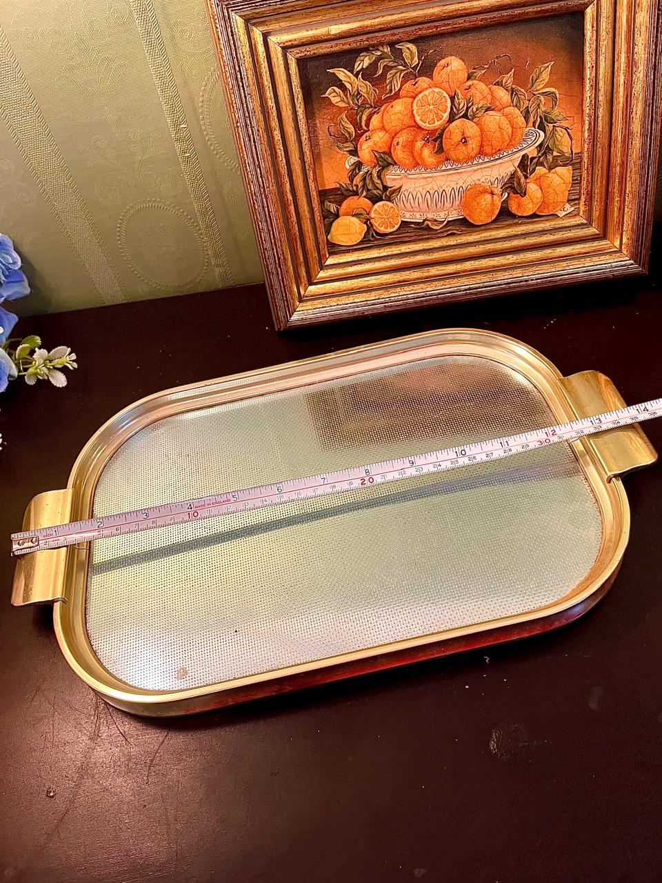 Vintage Gold Tone Metal Serving Tray 35 cm