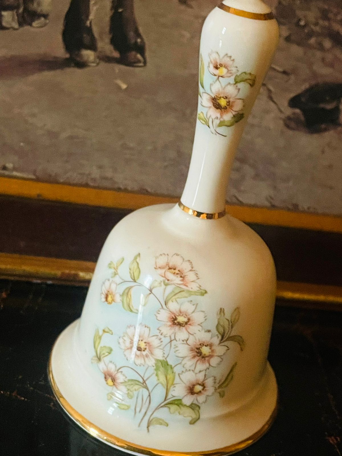 Vintage English Fine Bone Table Bell – Floral Design