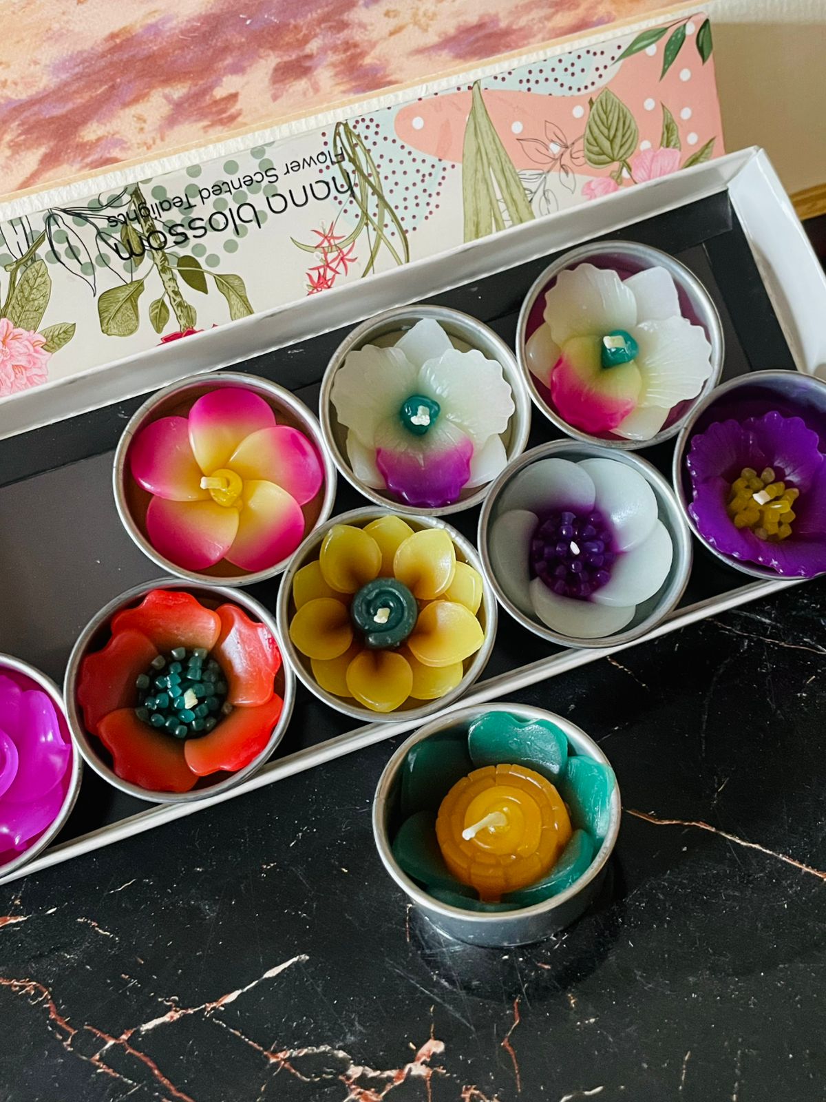 Hana Blossom Flower Scented Tealights – Handmade with Neroli Essential Oil (Set of 9)