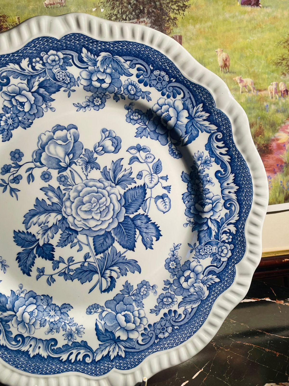 Spode Blue Room Collection “British Flowers” decor Plate – Made in England