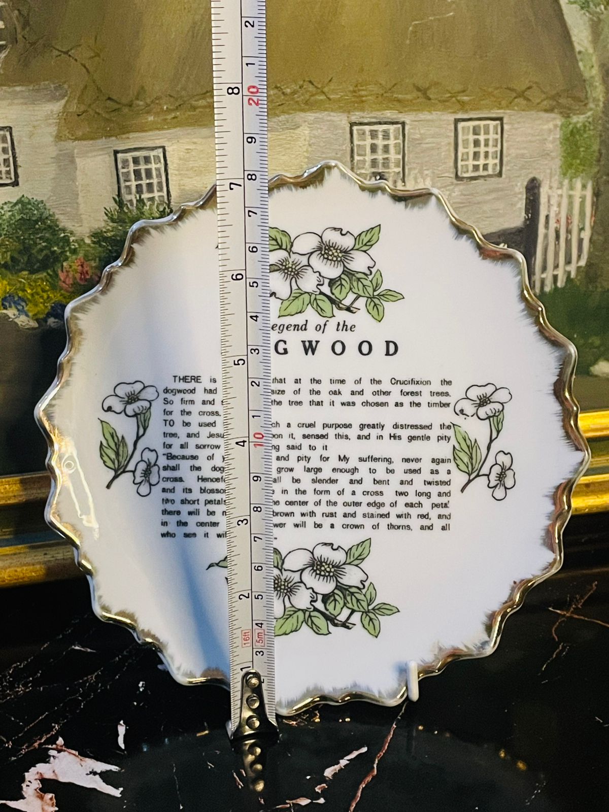 Vintage Legend of Dogwood Crucifixion Porcelain Wall Plate – Gold Rimmed Religious Collectible in Pakistan