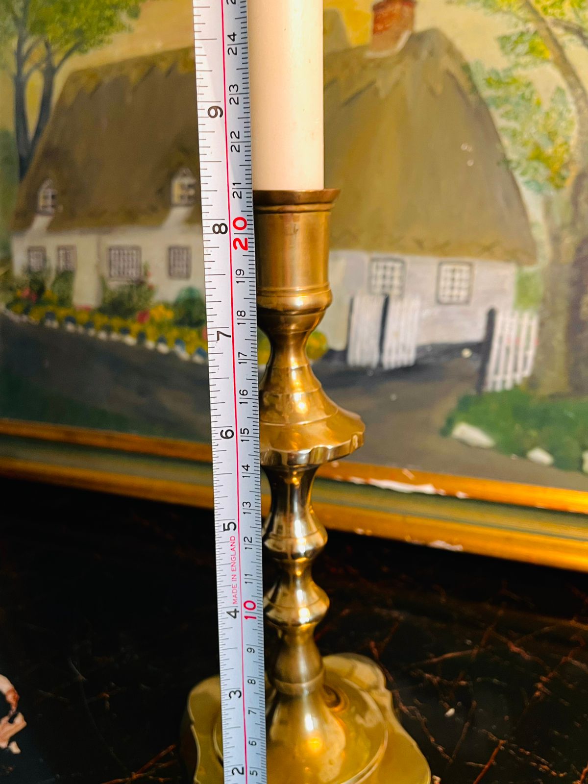 Vintage Brass Candlestick – Detailed Turned Mid-Section, Square Base