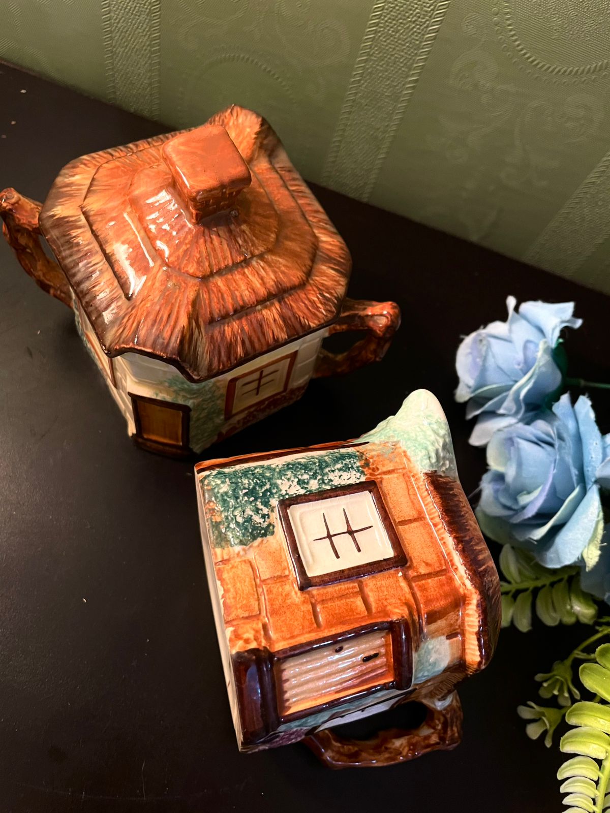 Vintage Cottage House Sugar and Creamer Set 4 Inch