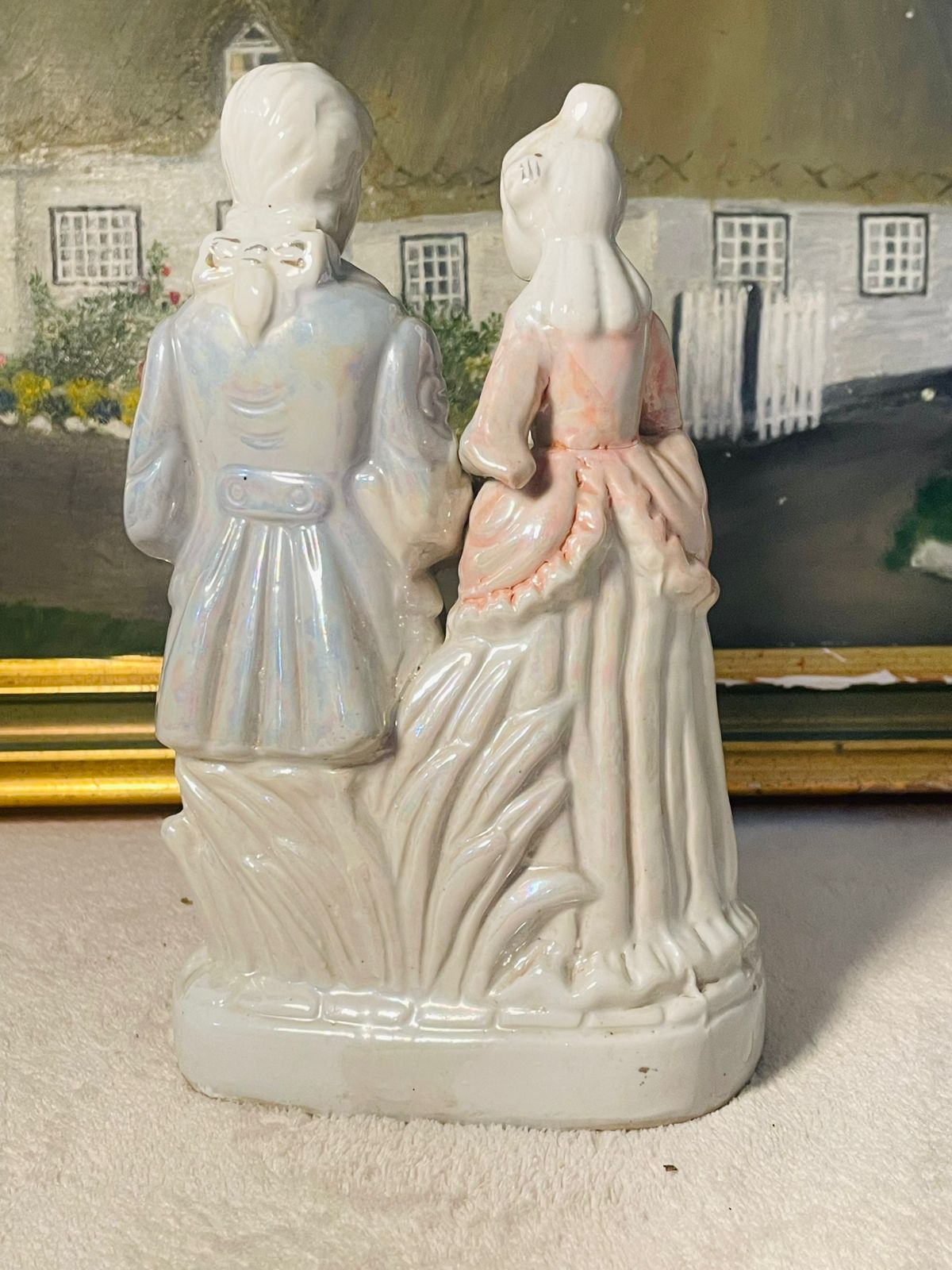 Vintage Lusterware Victorian Couple Figurine – Porcelain Romantic Scene –