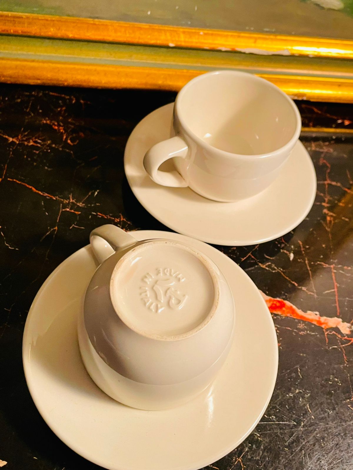 White Espresso Cup & Saucer Set – Made in England – Set of 2