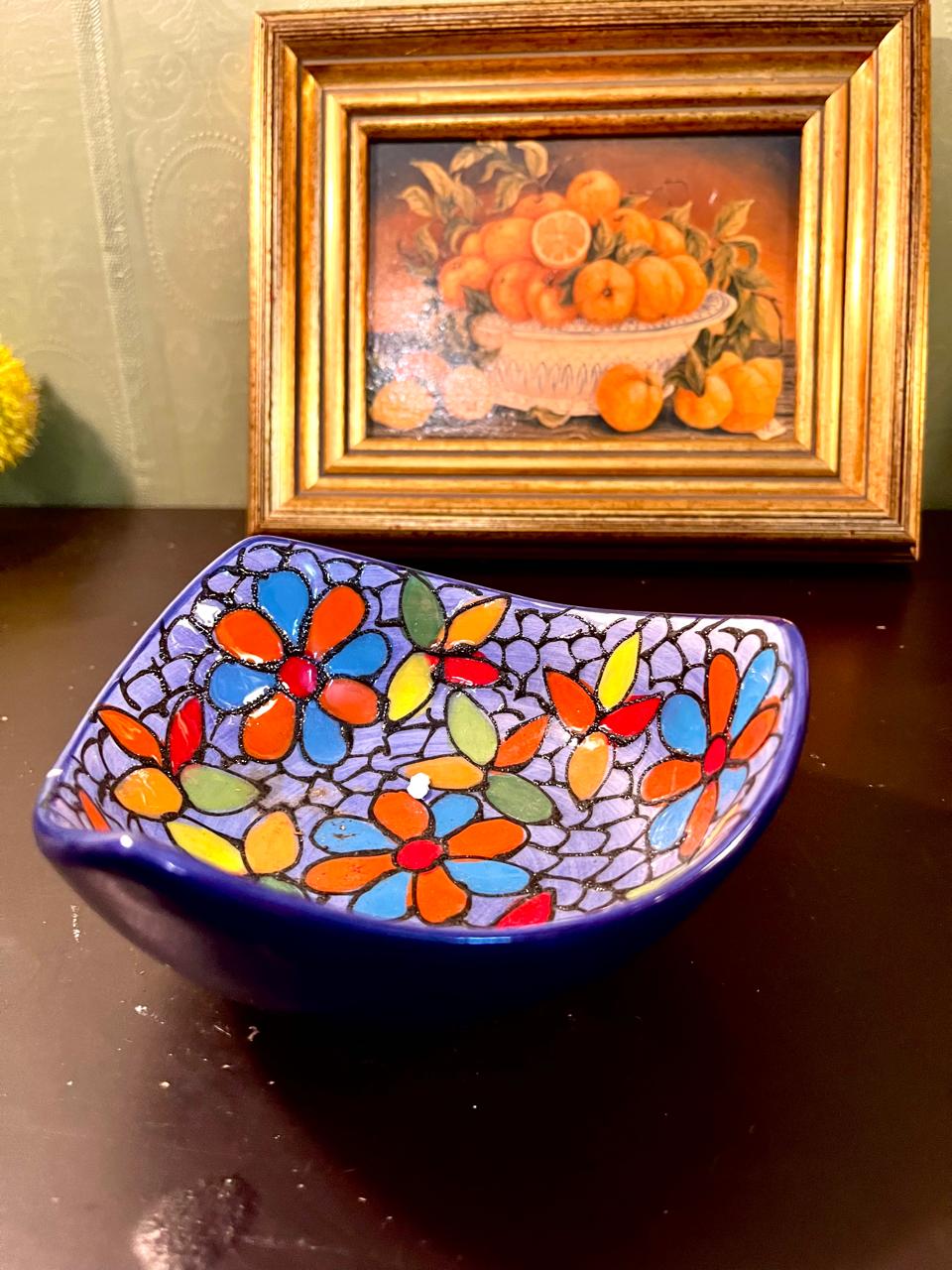 6 Inch Hand-Painted Floral Ceramic Bowl – Colorful Artisan Dish