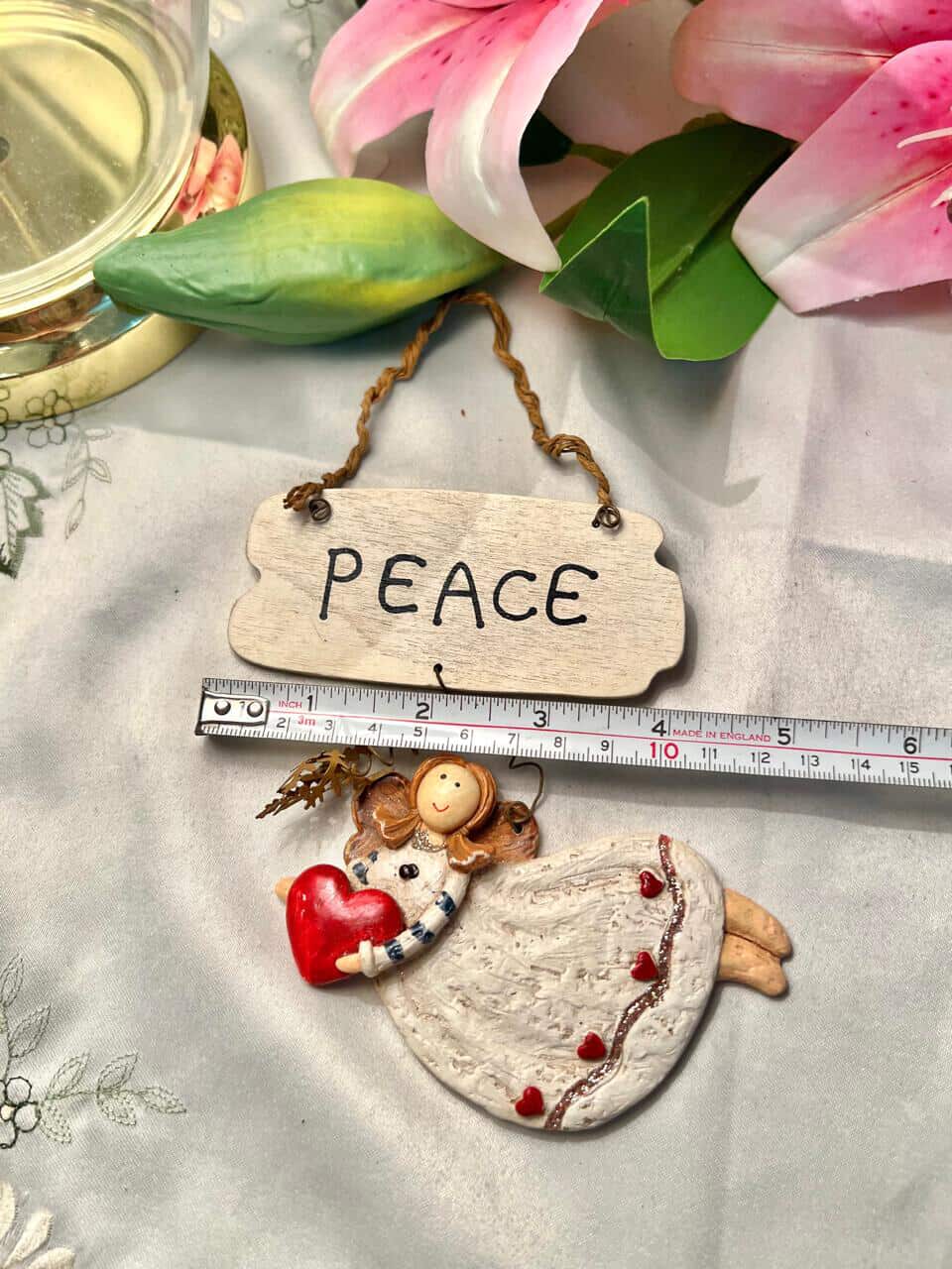 Vintage Peace Angel Heart Wall Plaque Approx 20 cm