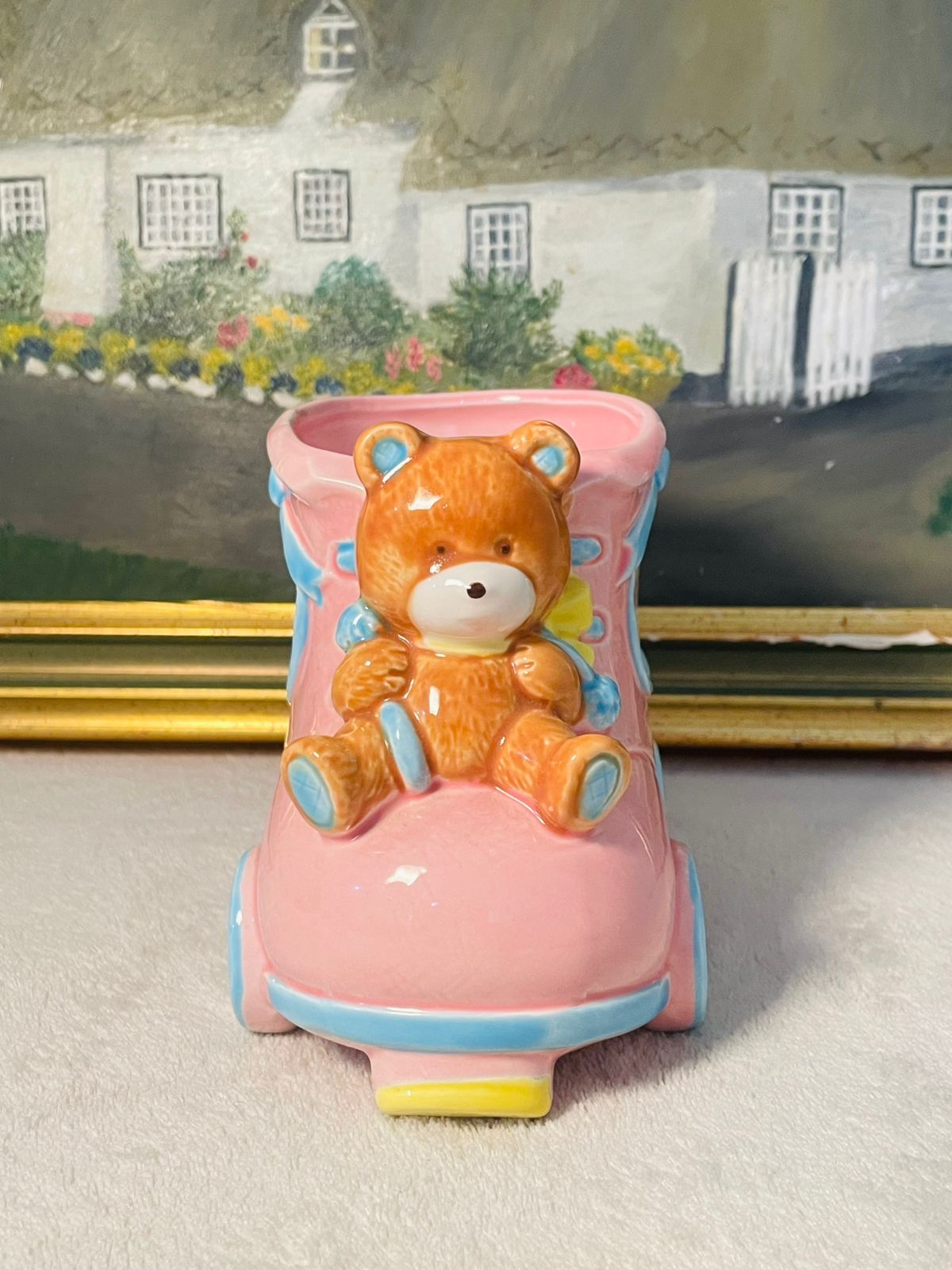 Vintage Baby Pink Rocking Planter – Pastel Ceramic – Made in Japan