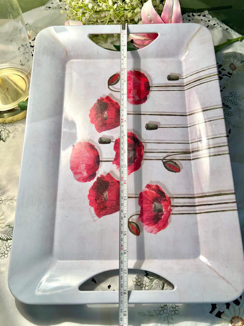 Vintage Poppy Serving Tray with Handles Approx 46 cm