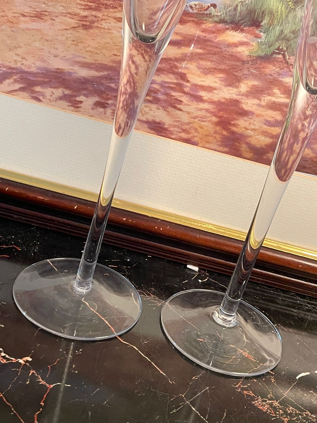 Pair of Tall Crystal Champagne Flutes – Etched Heart & Dove Design