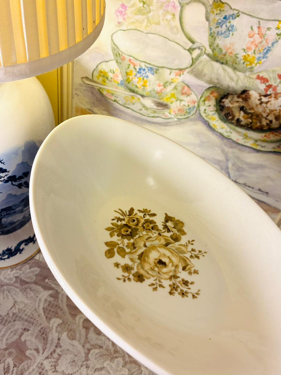 Vintage Bavaria Oval Serving Dish — 9 inch Floral Porcelain Bowl