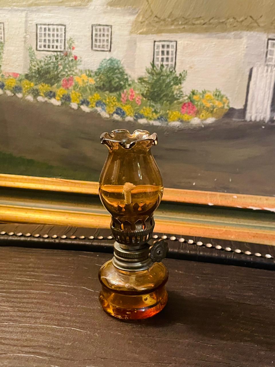Vintage 1950's MINIATURE Oil Lamp, Hand Painted, England