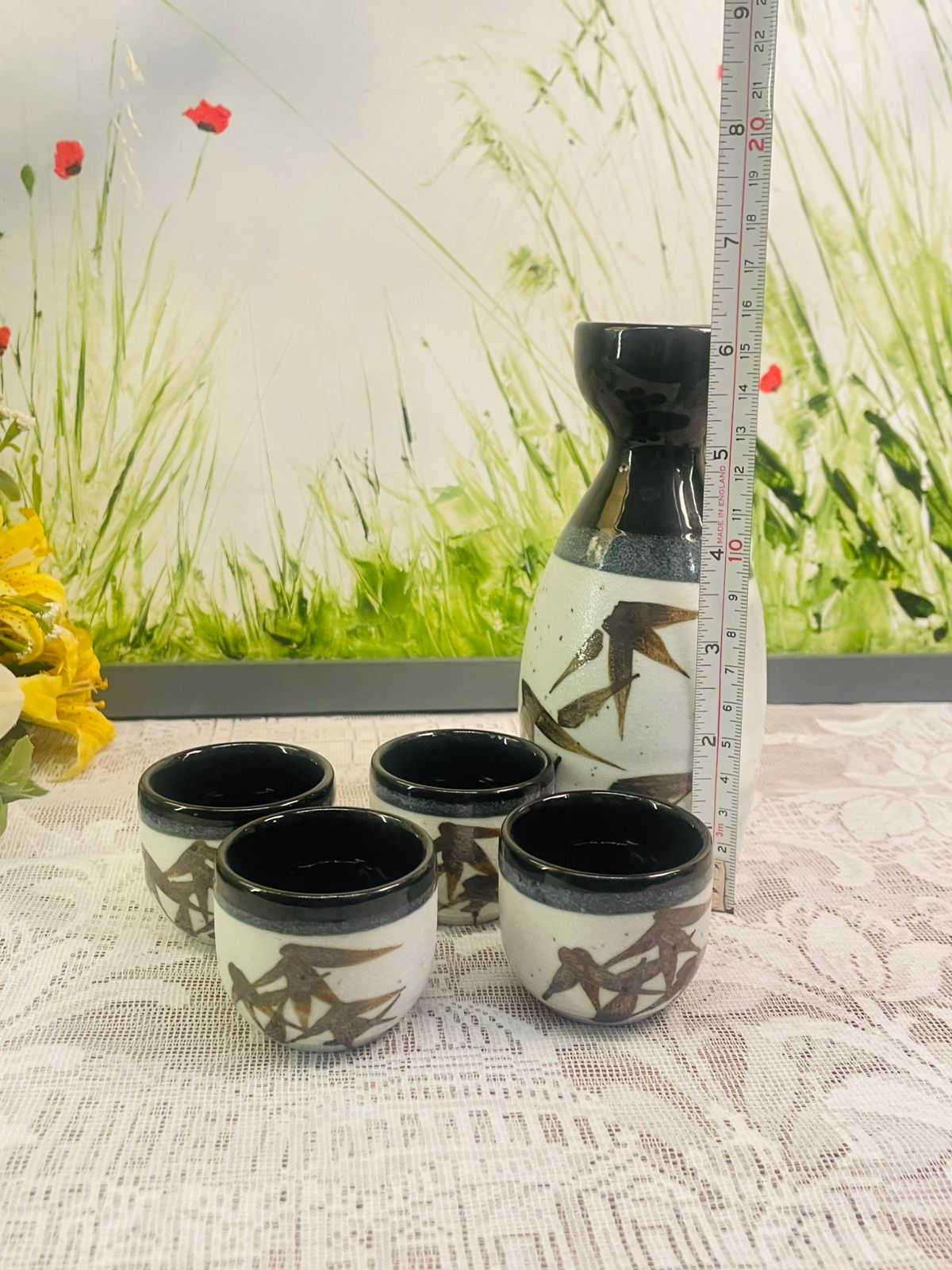 Vintage Japanese Style Sake Set with 4 Glass