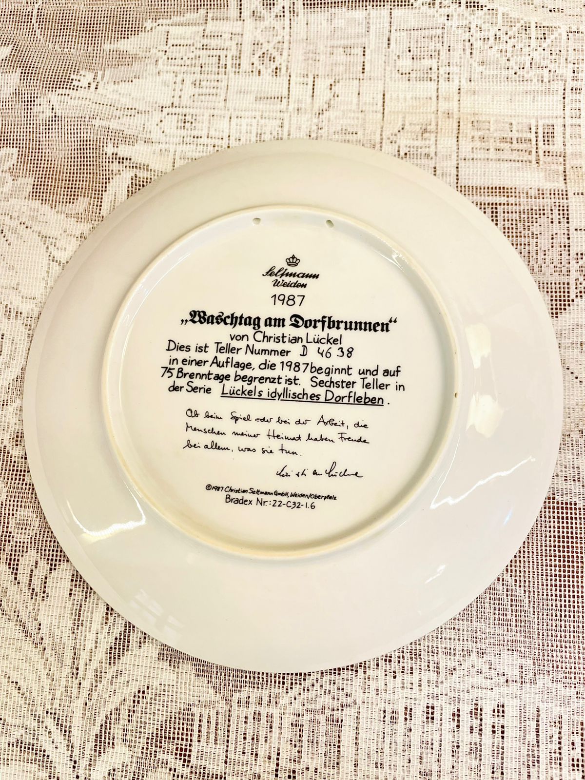 Vintage Seltmann Weiden Village Wash Day Plate 1987 7.5 inch