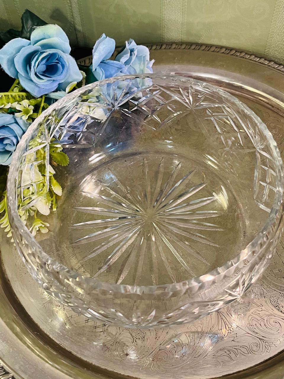 Vintage Cut Crystal Serving Bowl 18 cm Starburst Design
