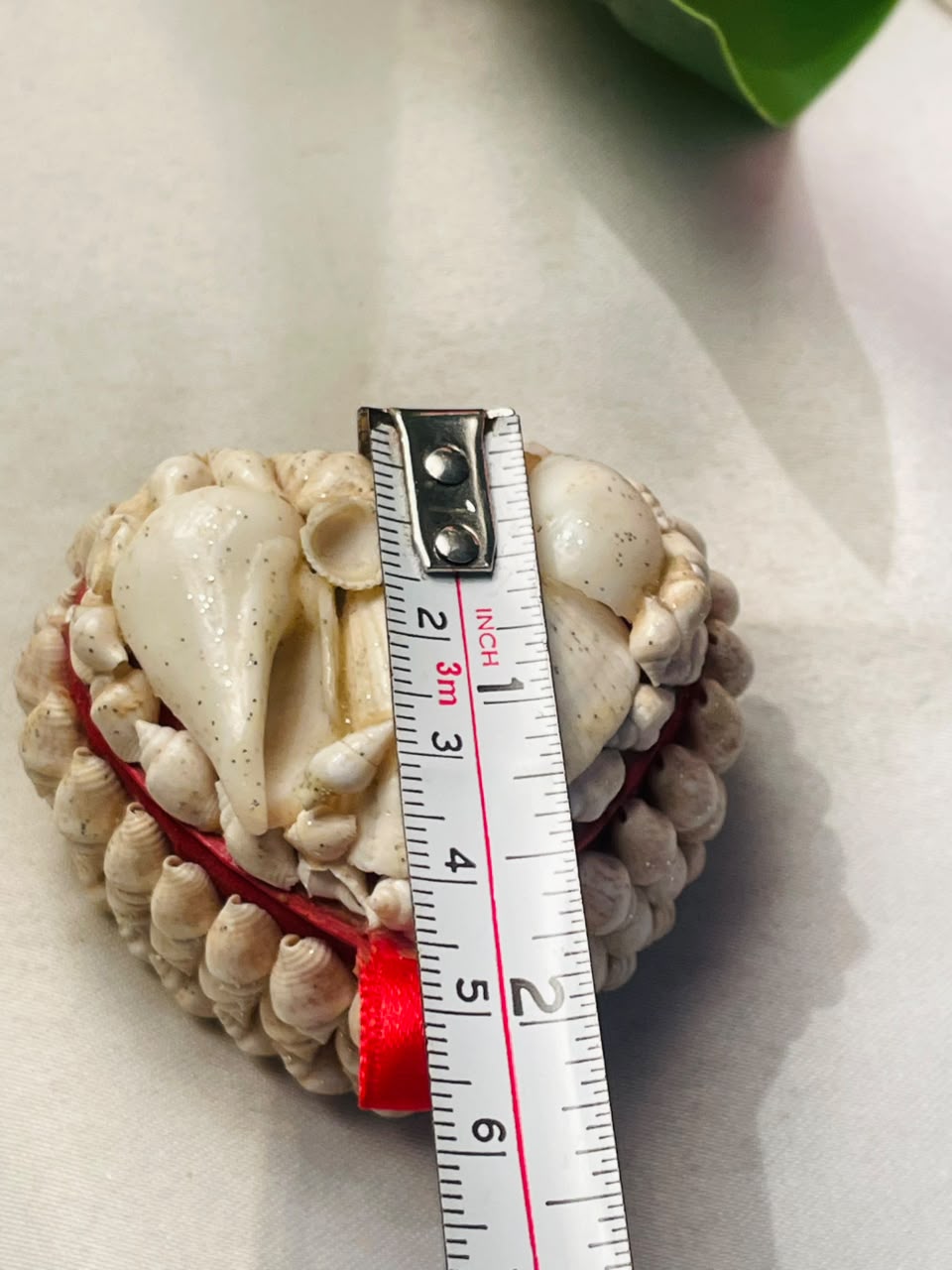 Heart-Shaped Seashell Trinket Box Red Velvet Interior Approx. 6 cm