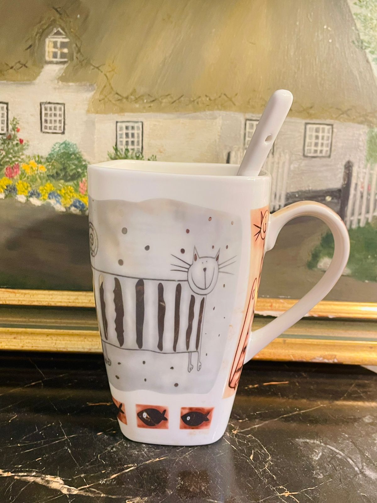 Long Cat Mug + Spoon, Tea mug, Coffee mug ,Oven Safe, Ceramic , England