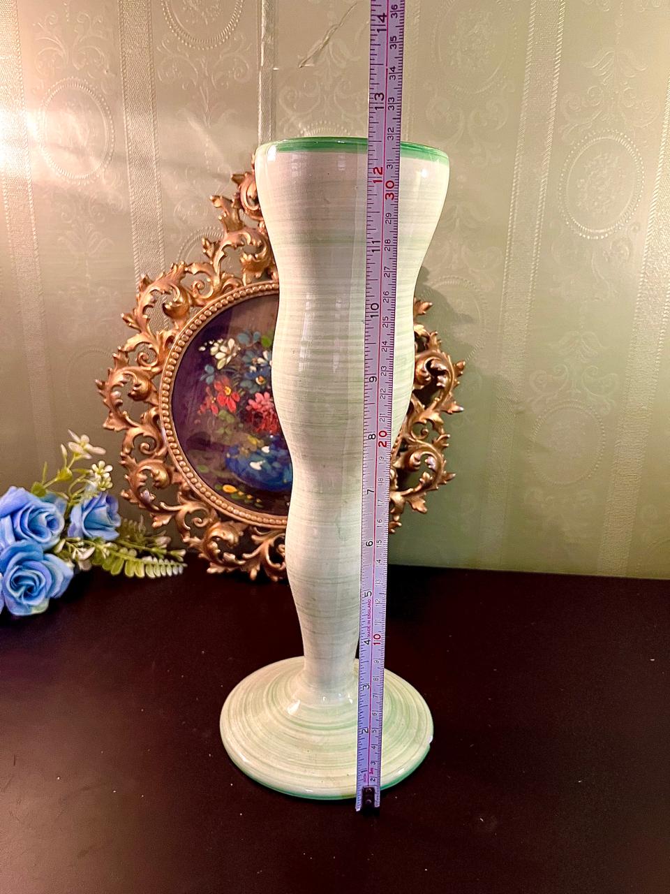 Tall Mint Green Pedestal Ceramic Vase