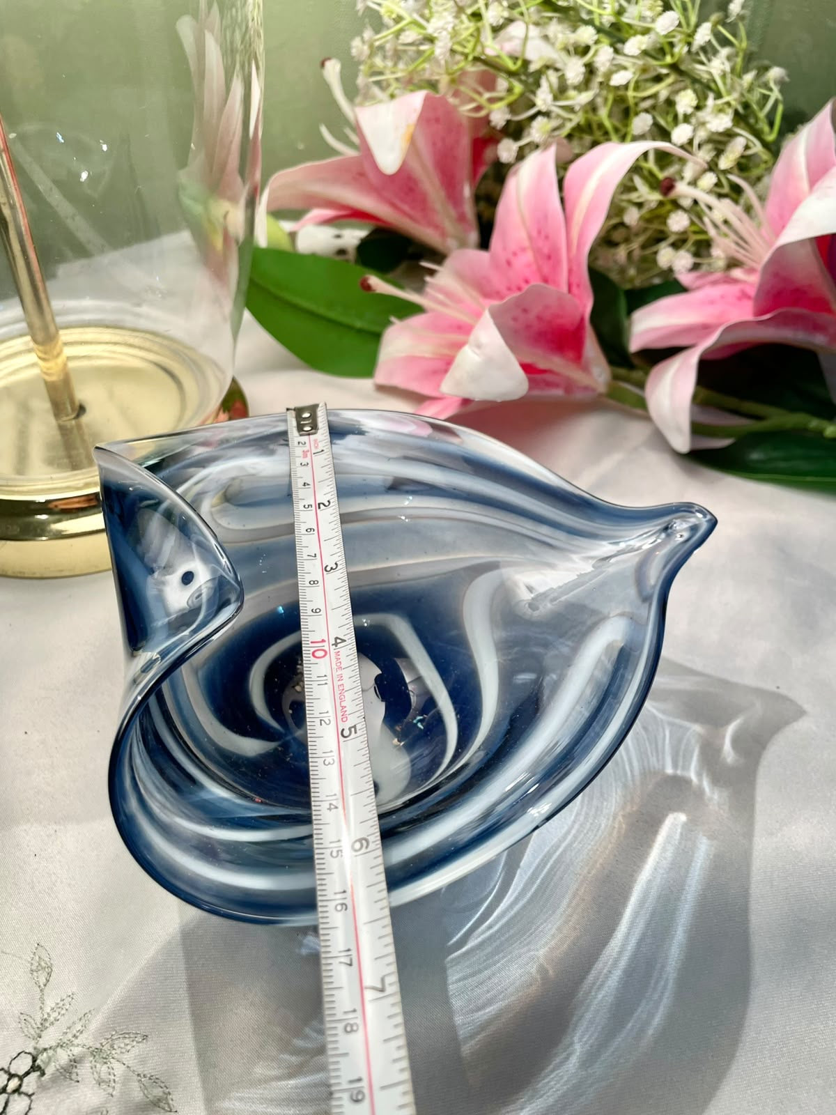 Blue & Clear Crystal Sculptural Bowl 16 cm