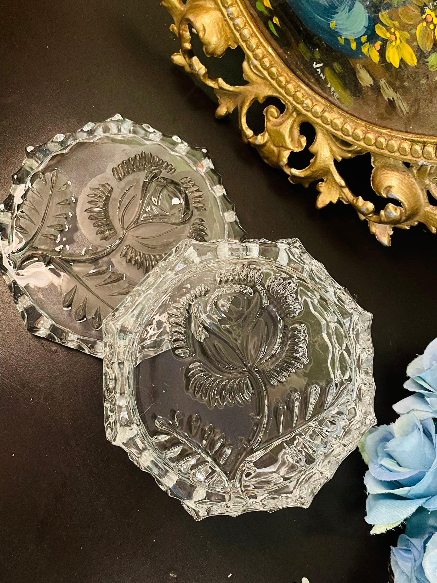 Vintage Crystal Glass Trinket Box
