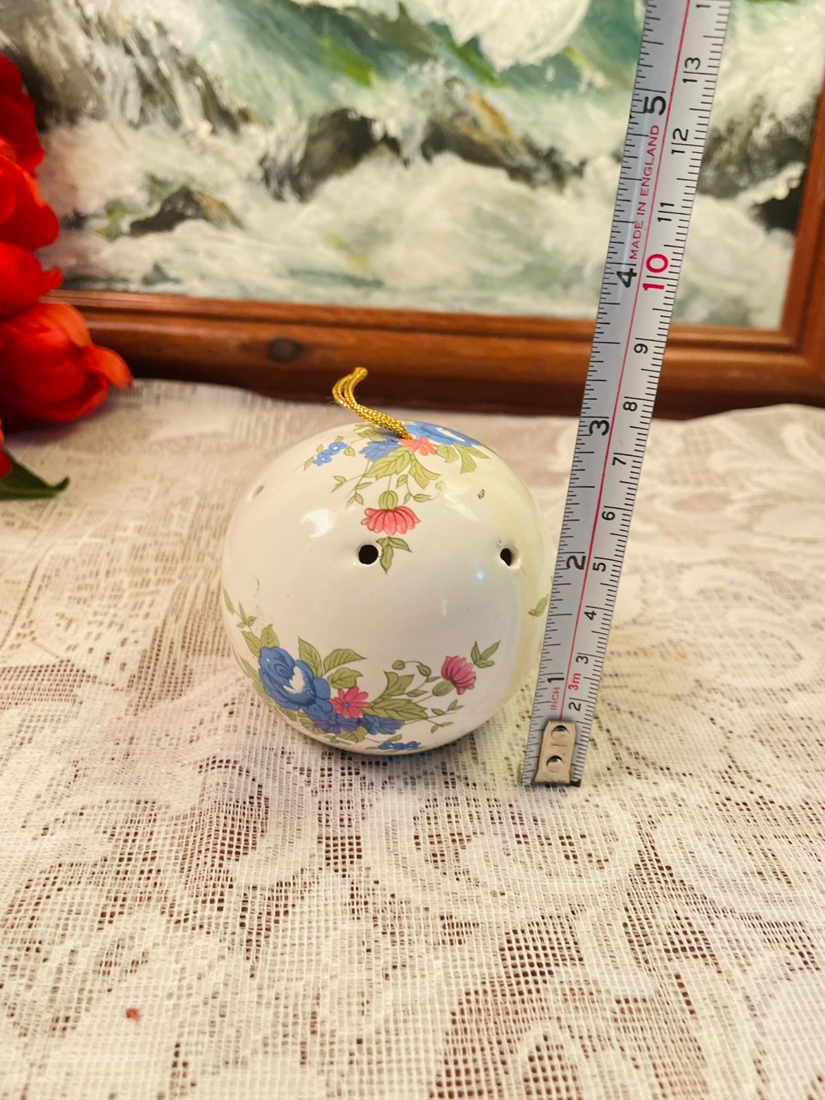 Vintage Floral Ceramic Pomander Ball Ornament