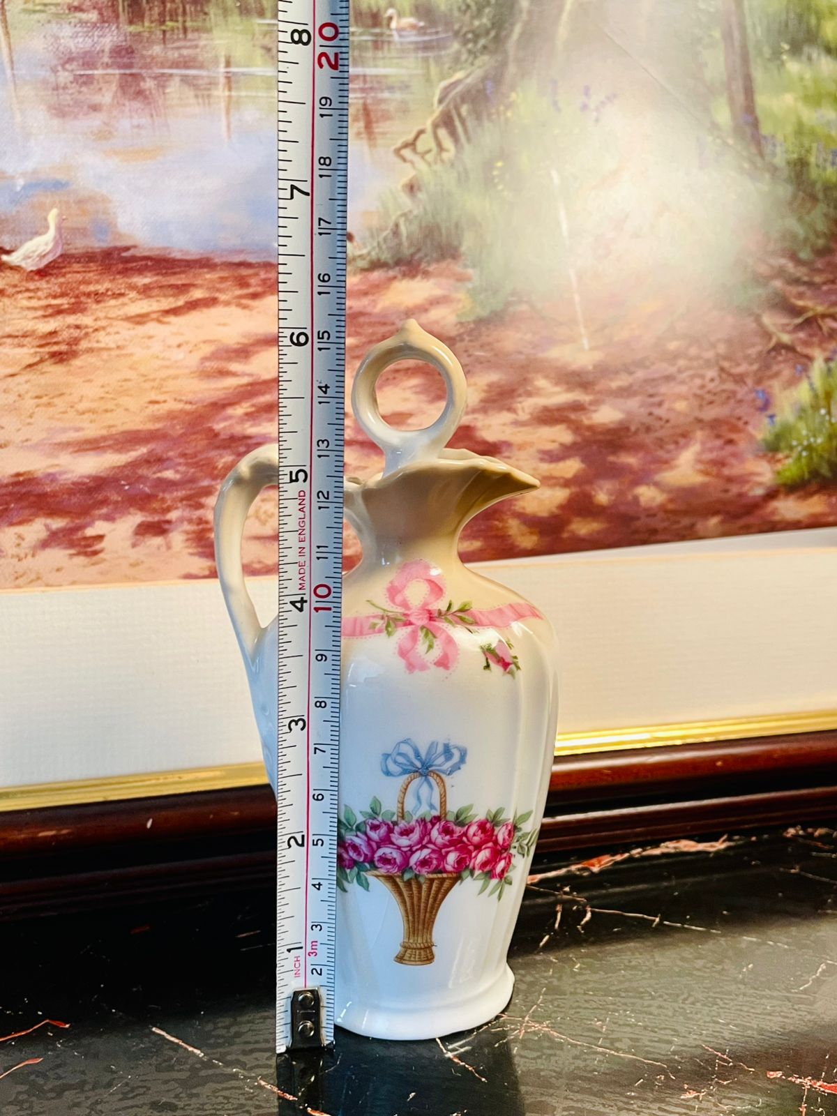 vintage Ceramic Jug with Stopper & Matching Lidded Sugar Pot – Floral Basket Design (Set of 2)