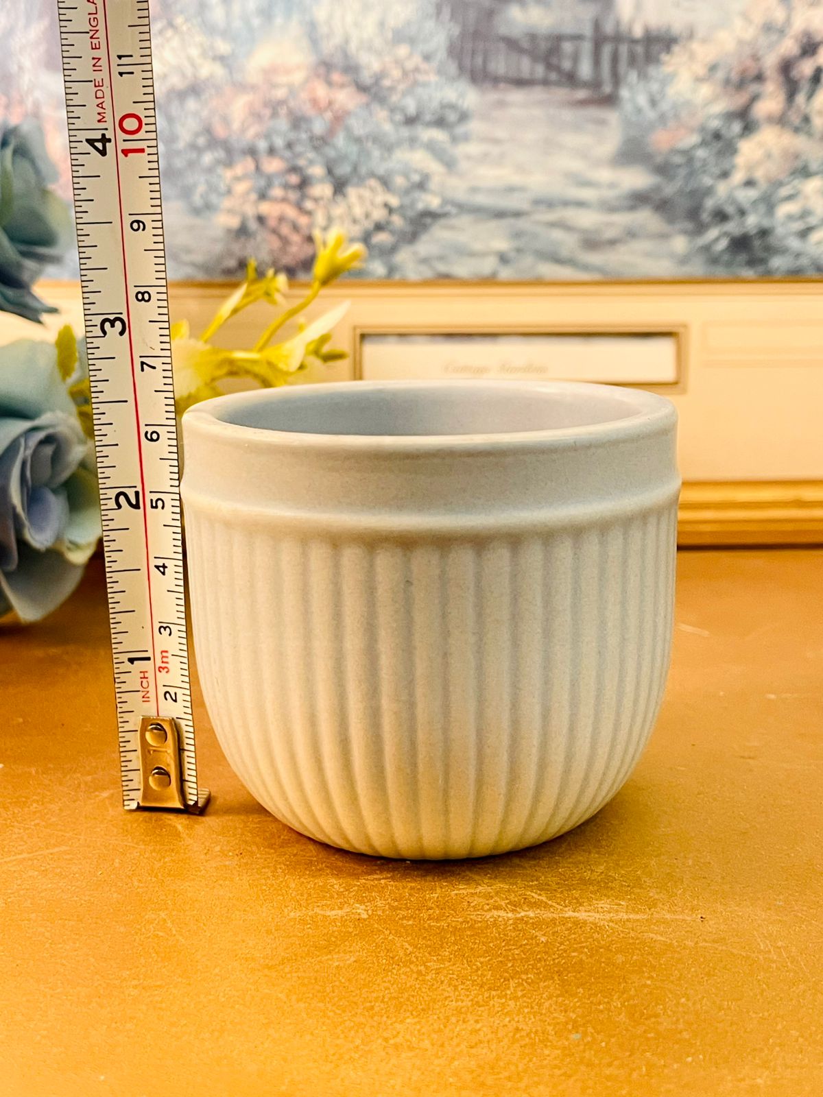 Grey Ribbed Ceramic Planter Minimal Modern Small Pot