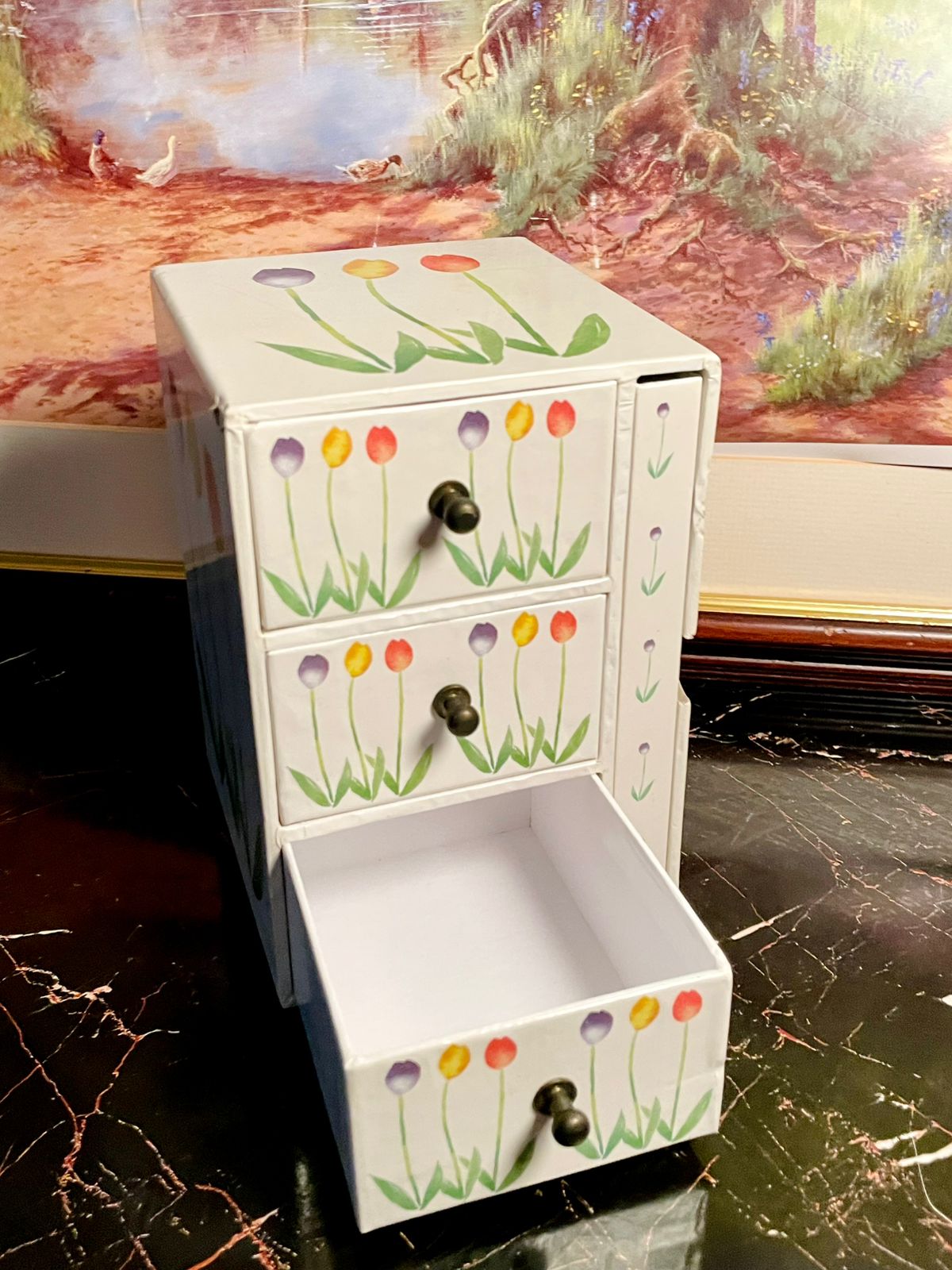 Floral Tulip 3-Drawer Mini Storage Chest with Matching Address Book β Decorative Organizer Set
