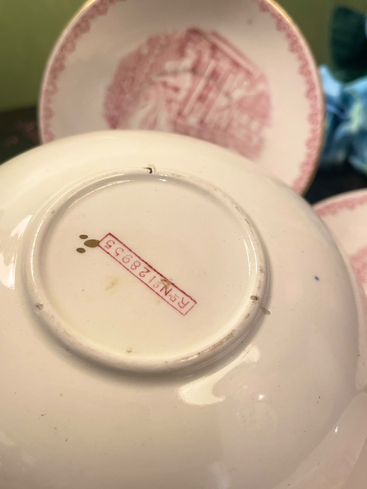 Vintage Pink Transferware Nursery Rhyme decor plate The Clock Strikes Twelve, 4in