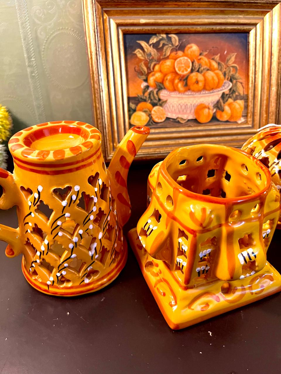 Handcrafted Ceramic Tea Light Lantern Set – 5 Inch Decorative Candle Holders
