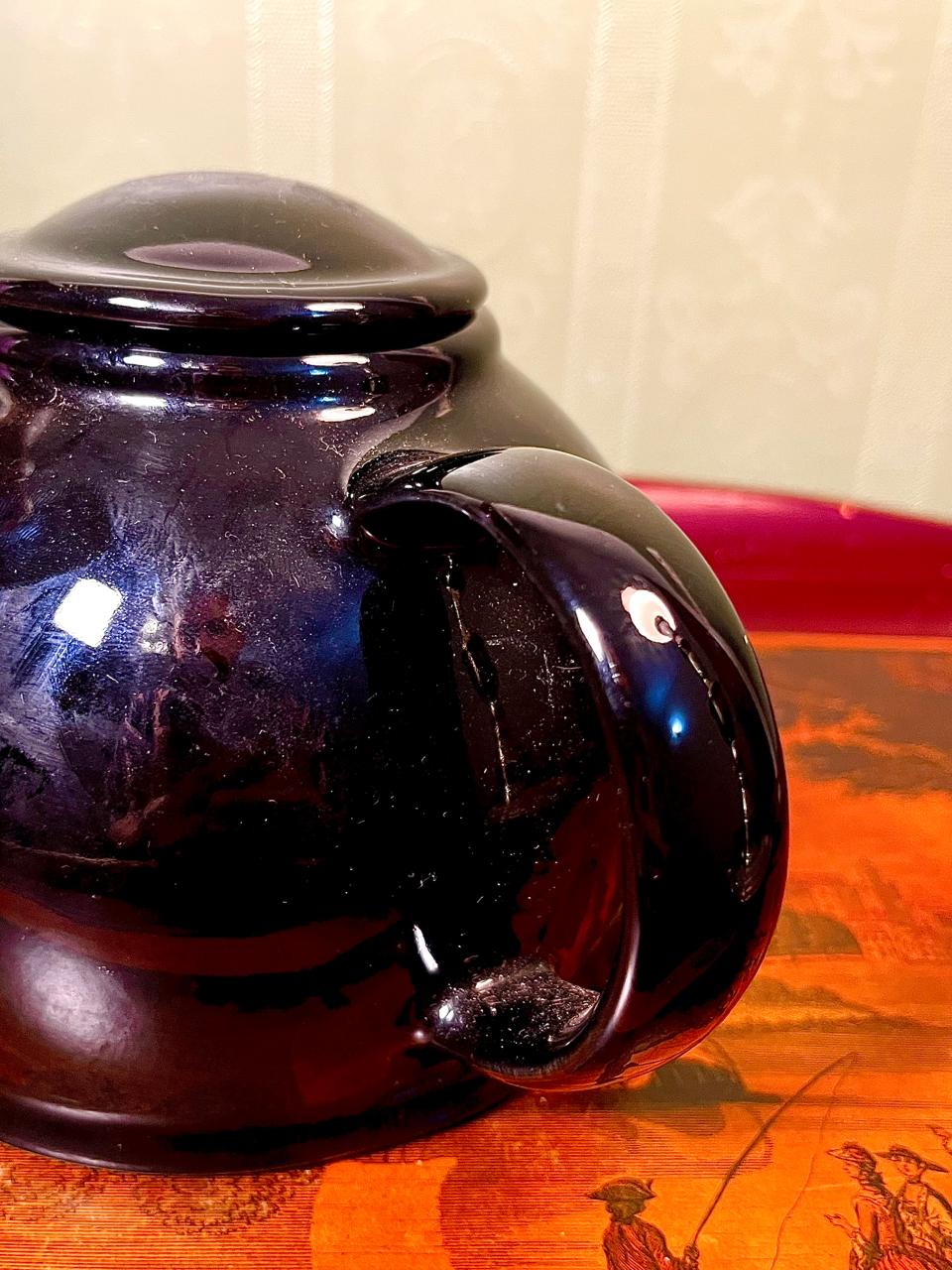 Vintage Black Ceramic Teapot with Lid | Round Tea Pot | 5 Inch