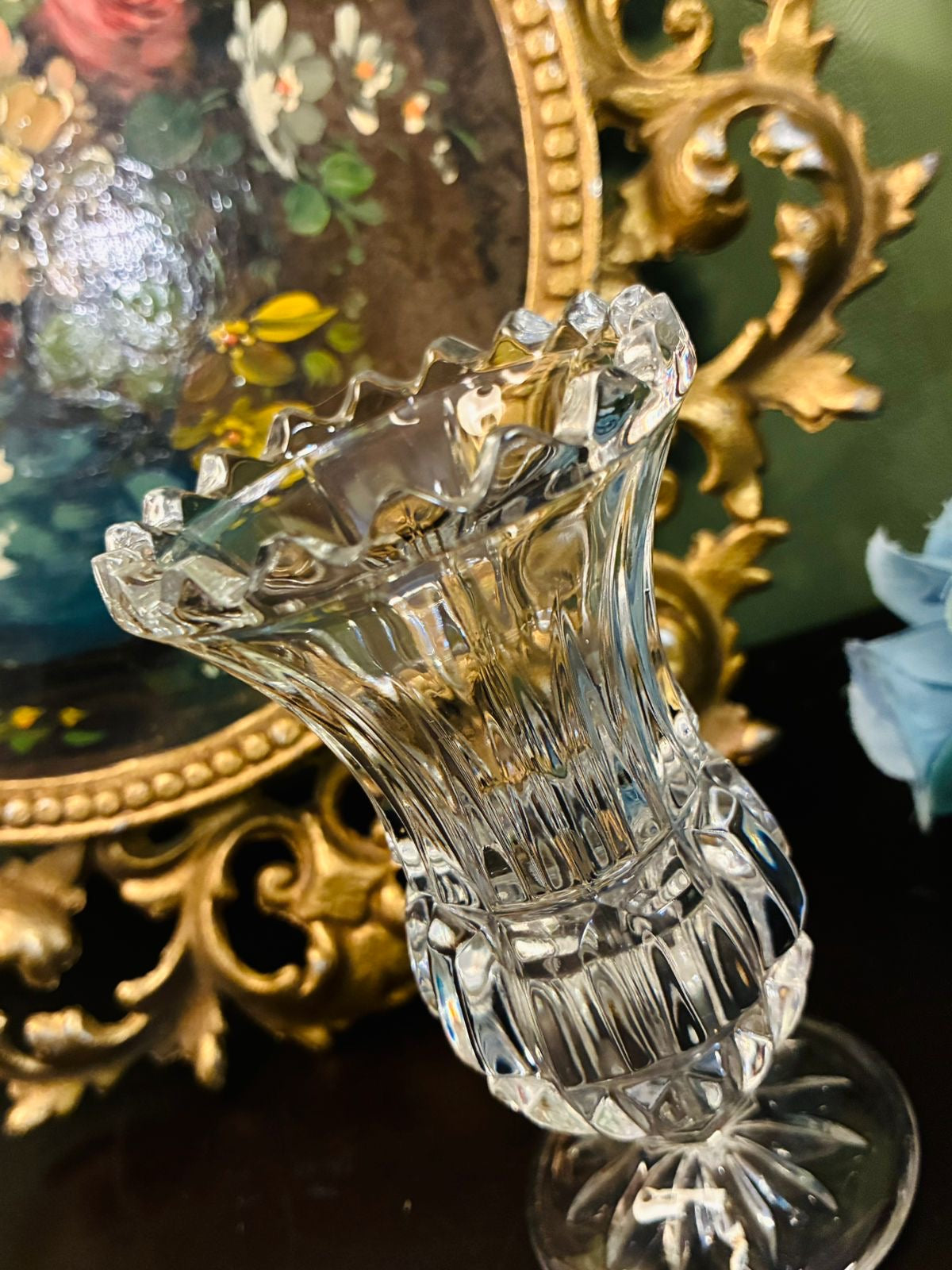 Vintage Cut Crystal Footed Vase / Crystal Posy Vase