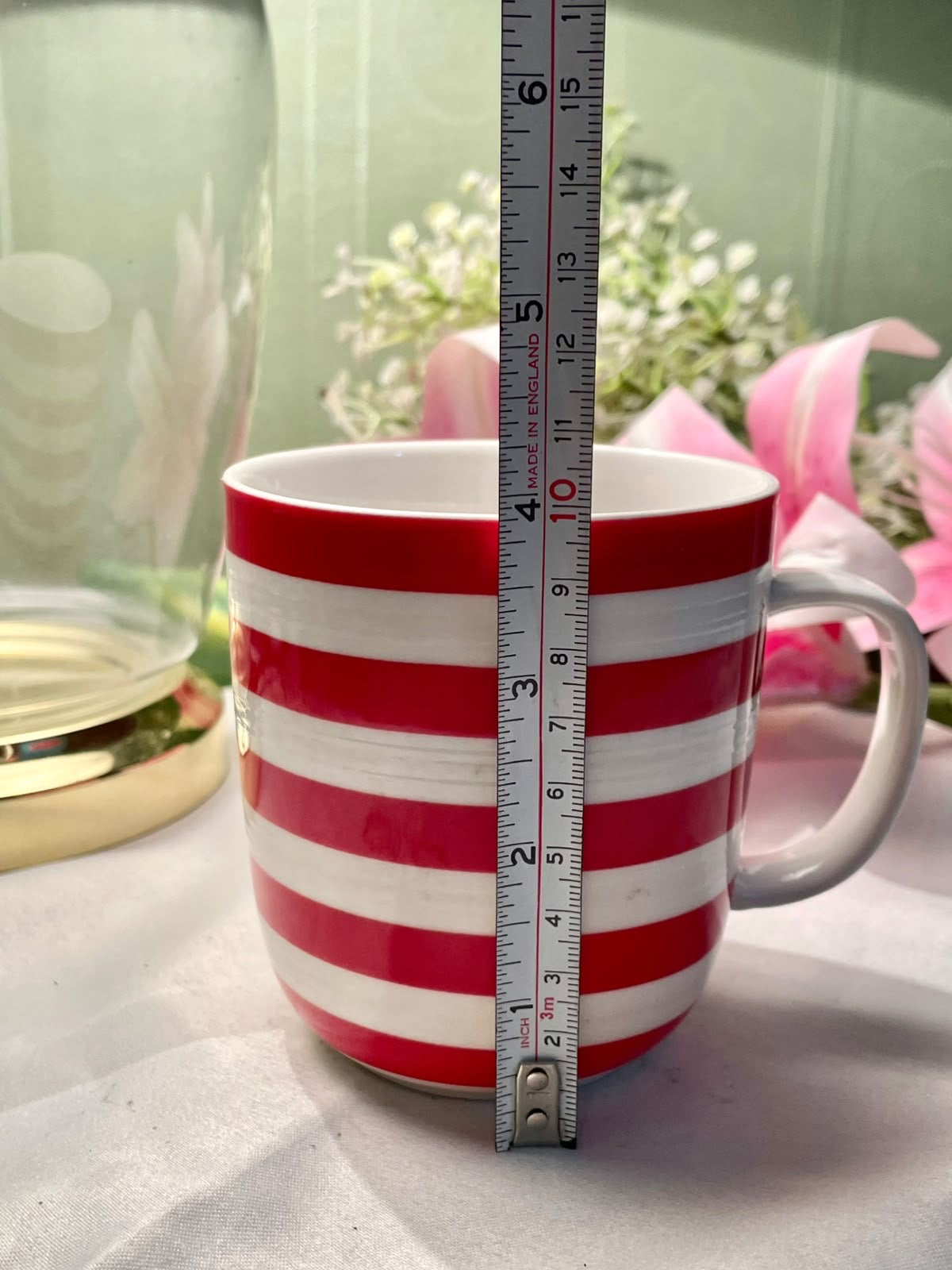 M&S Fine China Red & White Striped Mug 10.5 cm