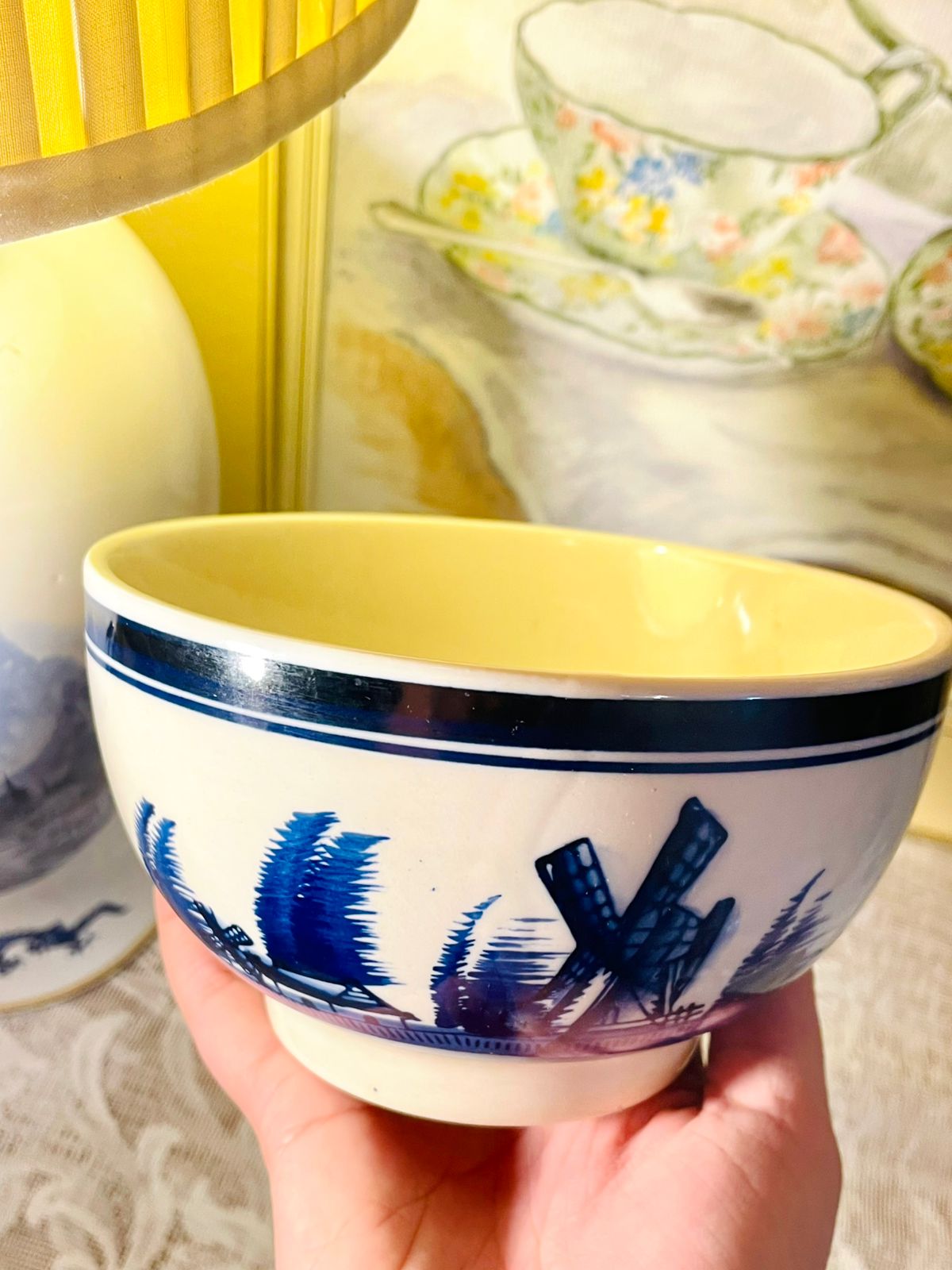 Vintage Blue Windmill Serving Bowl – 6in