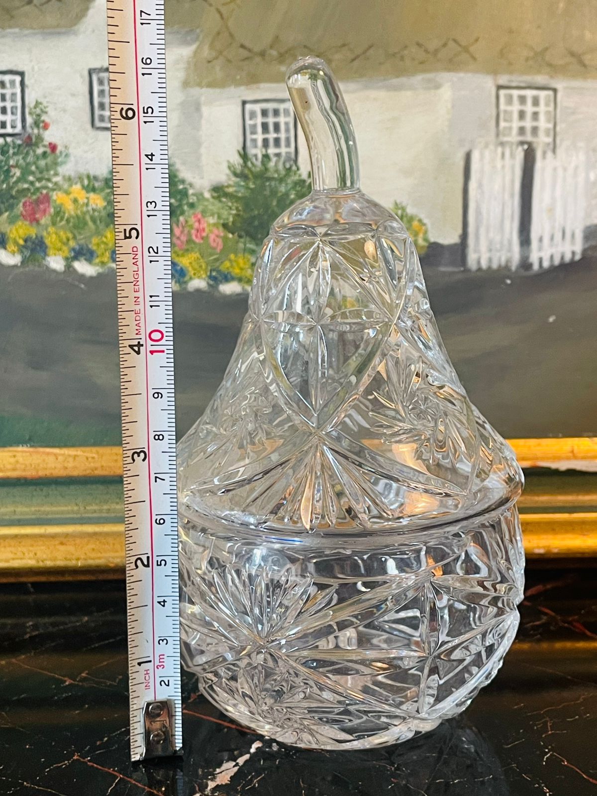 Vintage Cut Crystal Pear Jar with Lid – Candy Dish or Trinket Holder