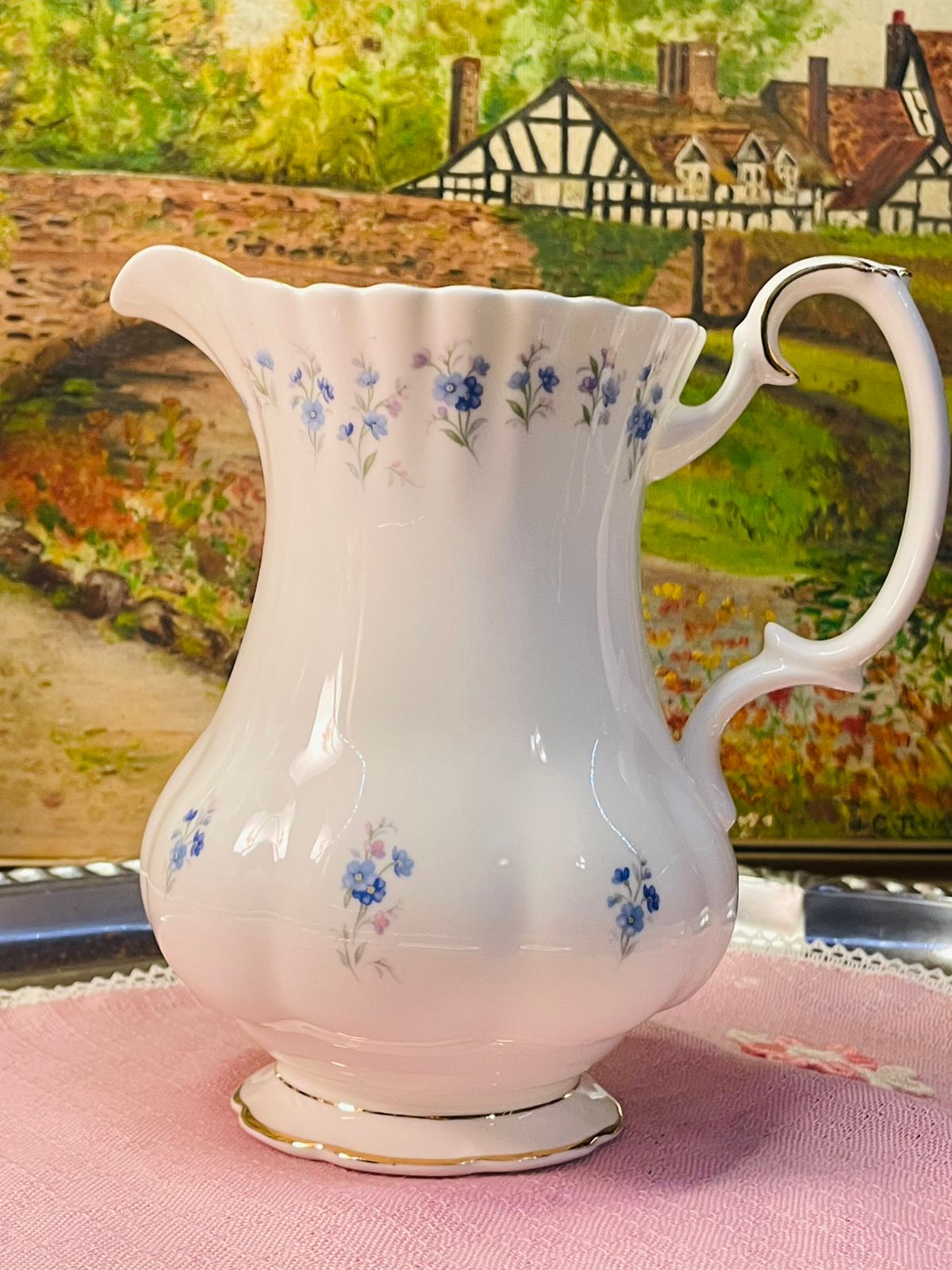 Royal Albert “Memory Lane” Floral Jug / Pitcher – 1 Litre – Vintage England Bone China