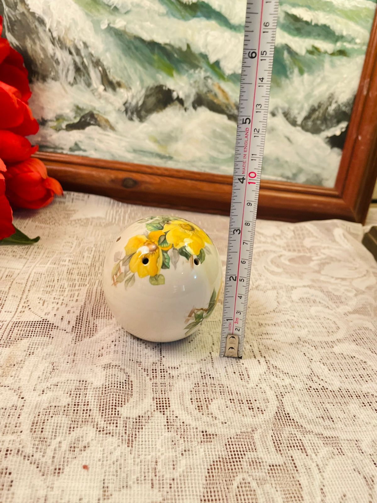 Vintage Yellow Rose Ceramic Pomander Ball Ornament