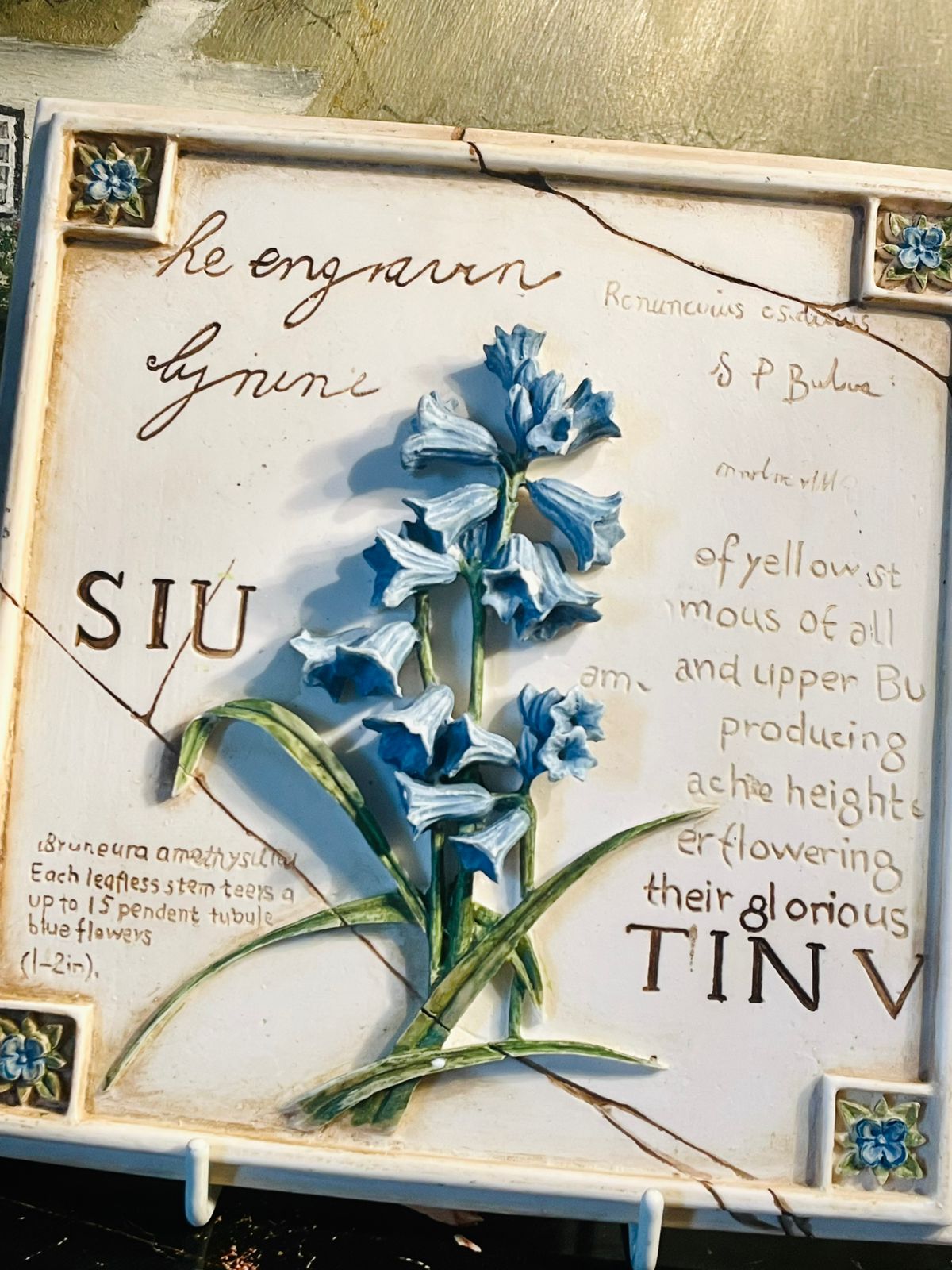 Marks & Spencer St Michael Handpainted Wall Plaque – Blue Flower Design (Vintage 1996) (18 cm)