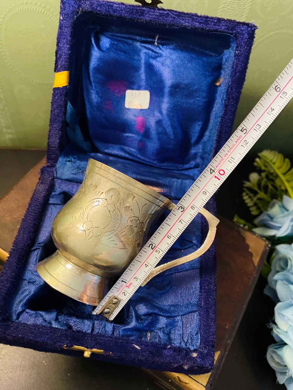 Vintage Silver Plated Mug in Blue Gift Box 4 Inch