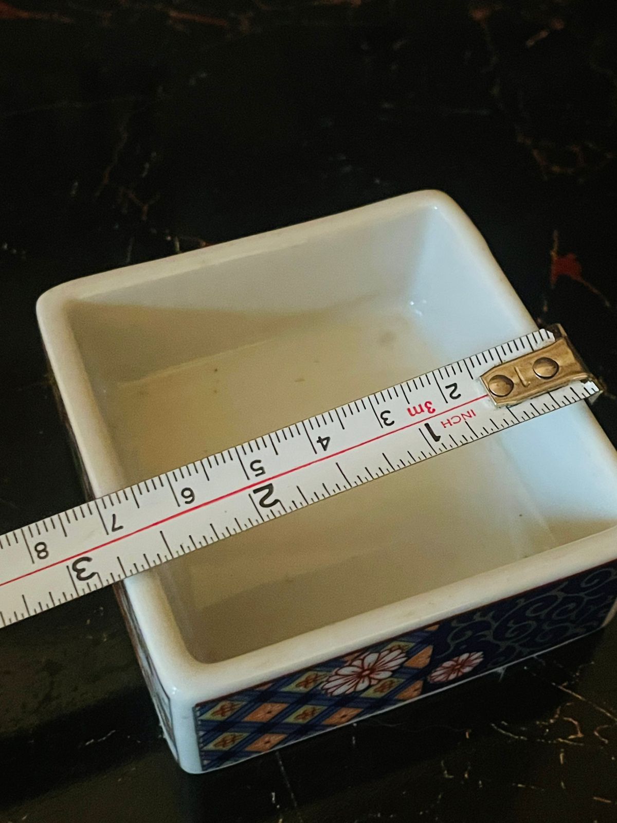 Vintage English Porcelain Trinket Box – Imari Floral & Geometric Pattern