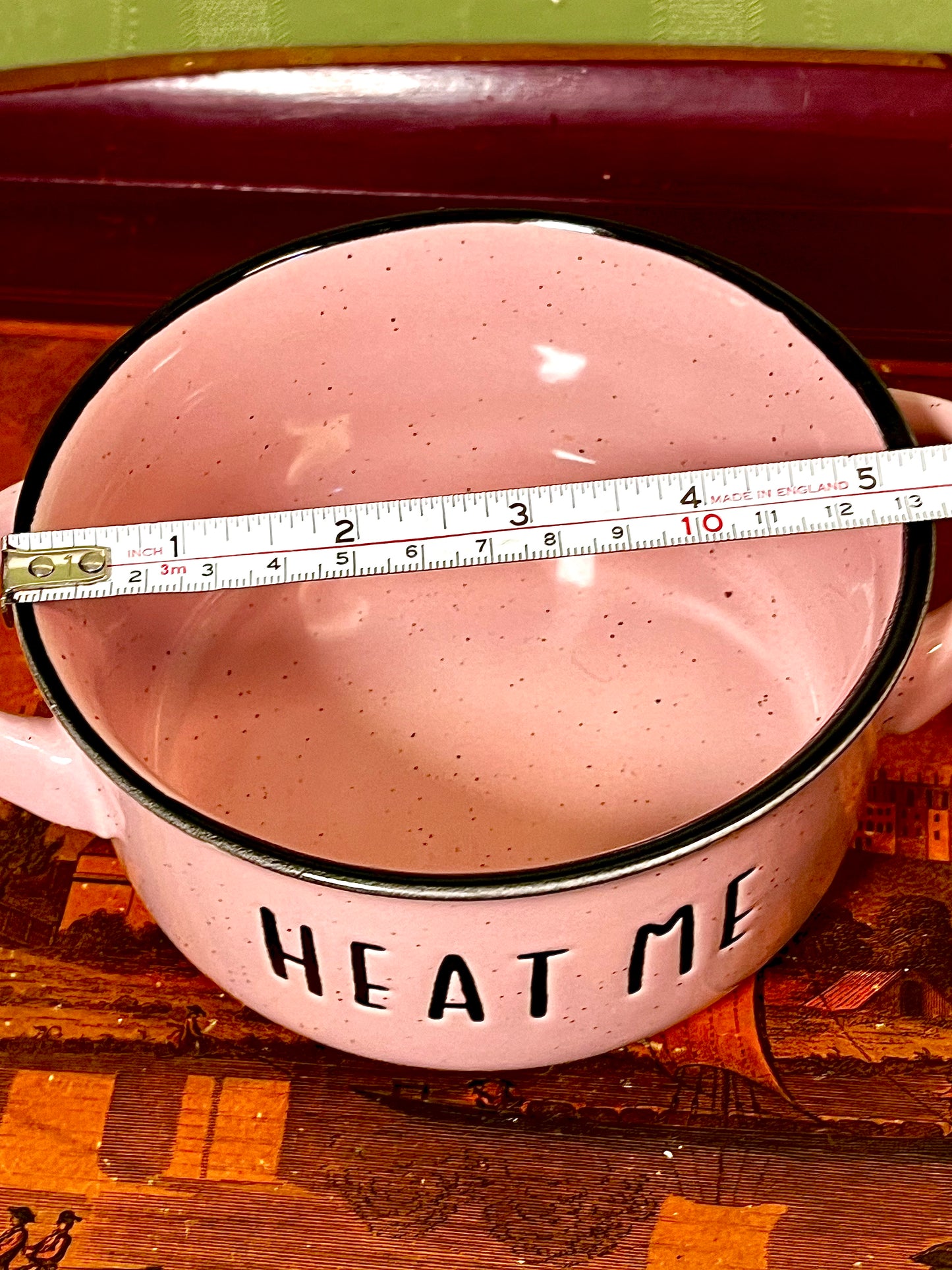 Pink “Heat Me” Ceramic Soup Mug Bowl with Double Handles Approx. 13cm Wide